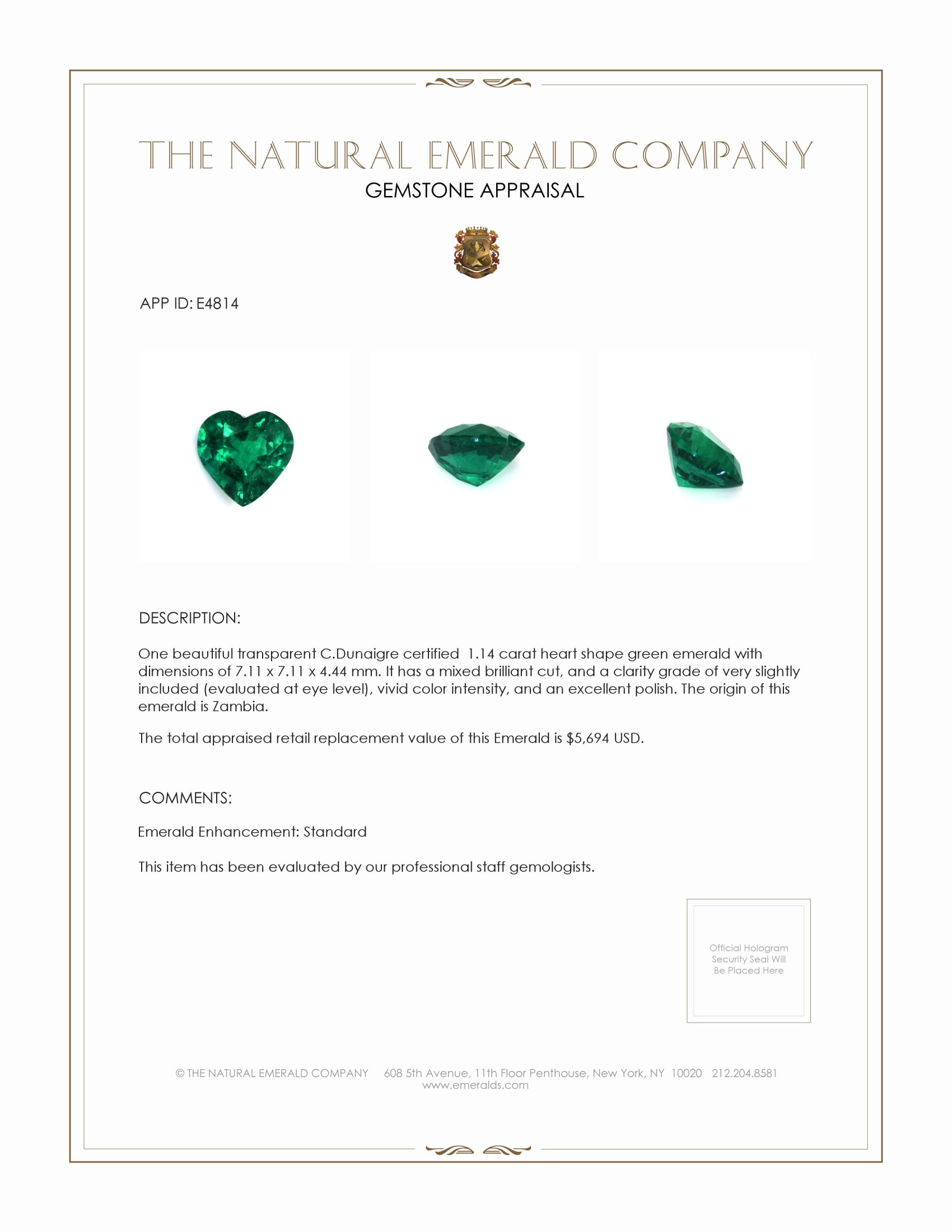 1.14 Ct. Emerald from Zambia