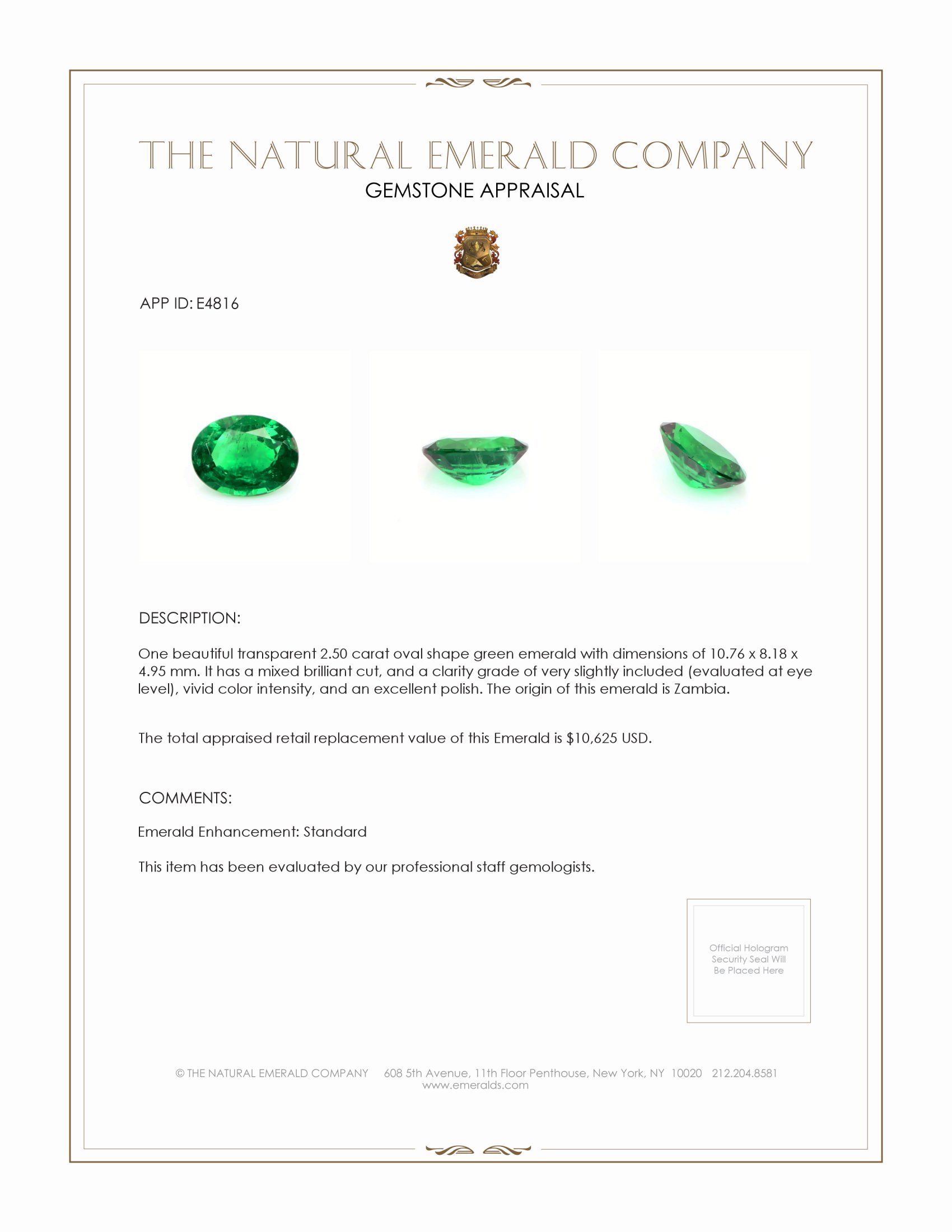 2.50 Ct. Emerald from Zambia