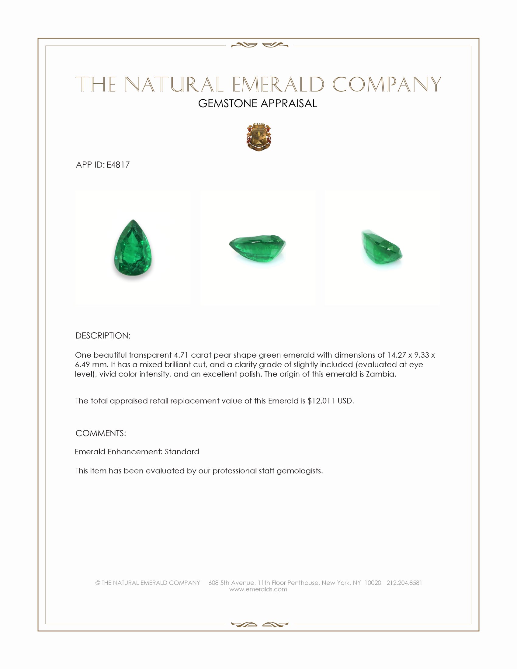 4.71 Ct. Emerald from Zambia