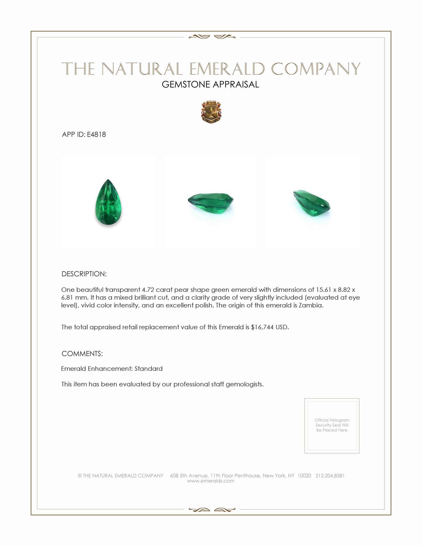 4.72 Ct. Emerald from Zambia