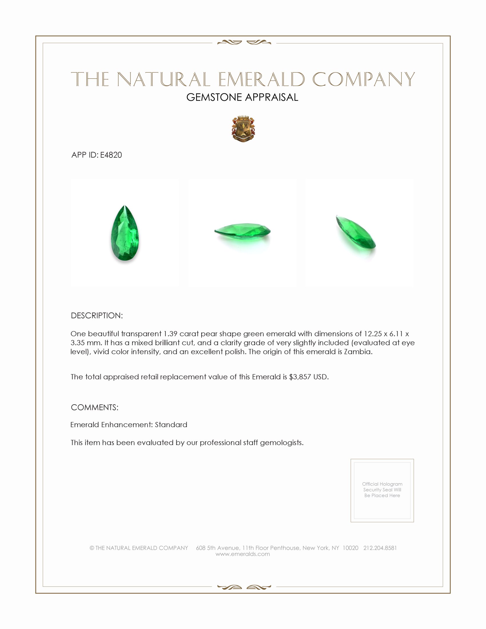 1.39 Ct. Emerald from Zambia