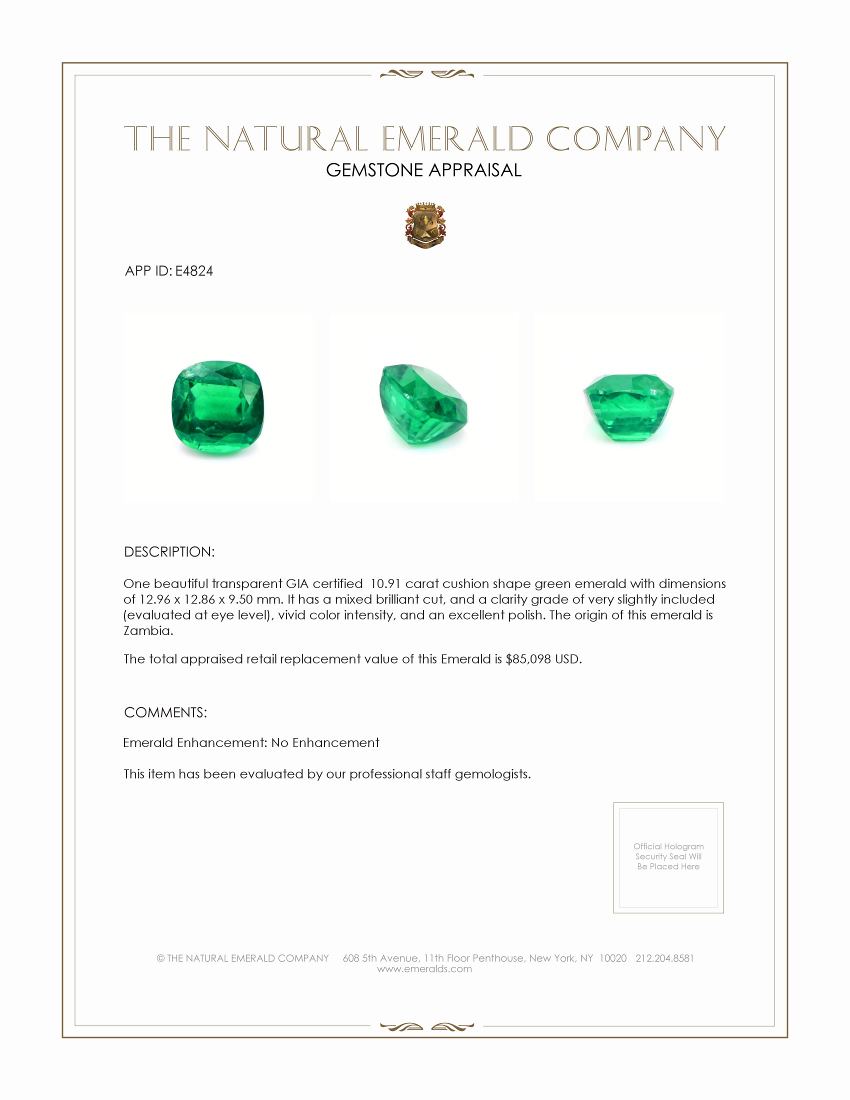 10.91 Ct. Emerald from Zambia