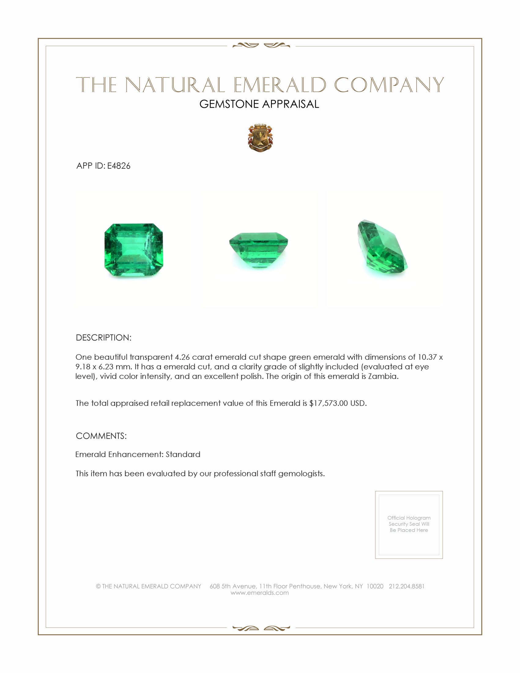 4.26 Ct. Emerald from Zambia