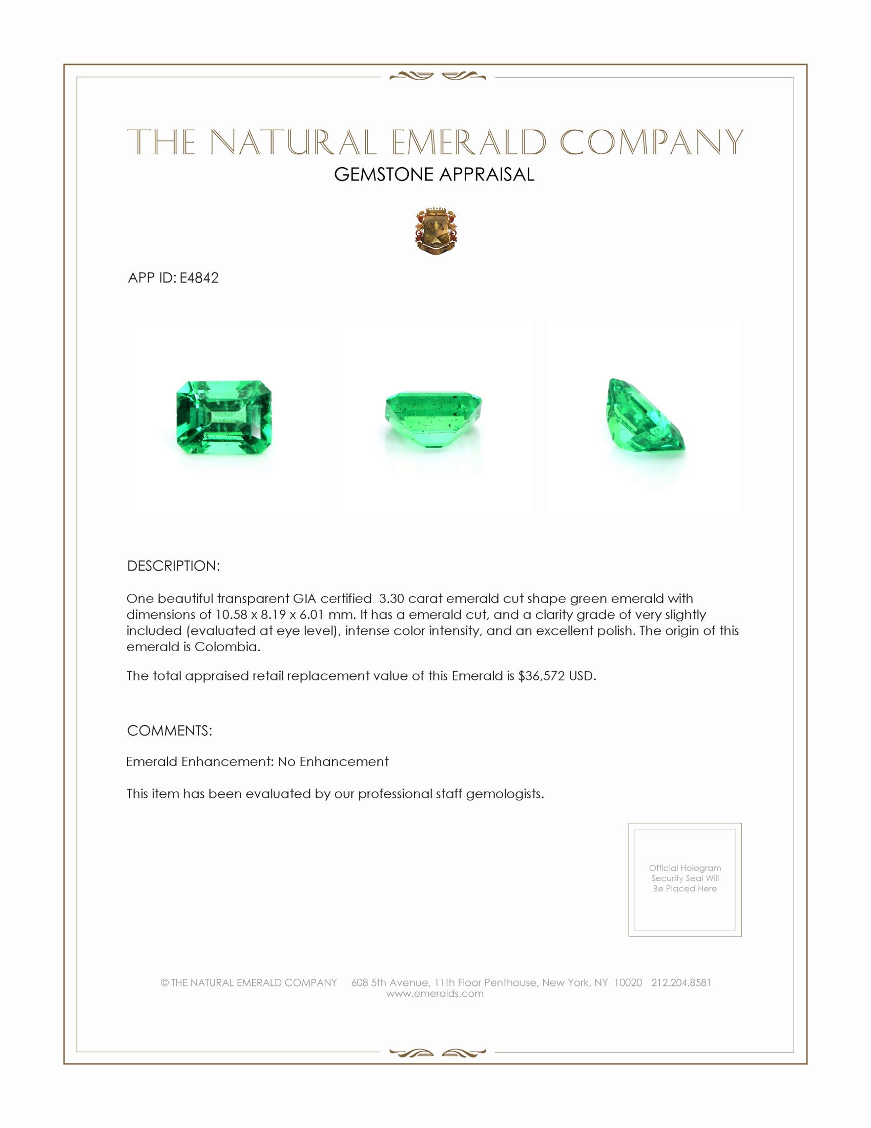 3.30 Ct. Emerald from Colombia