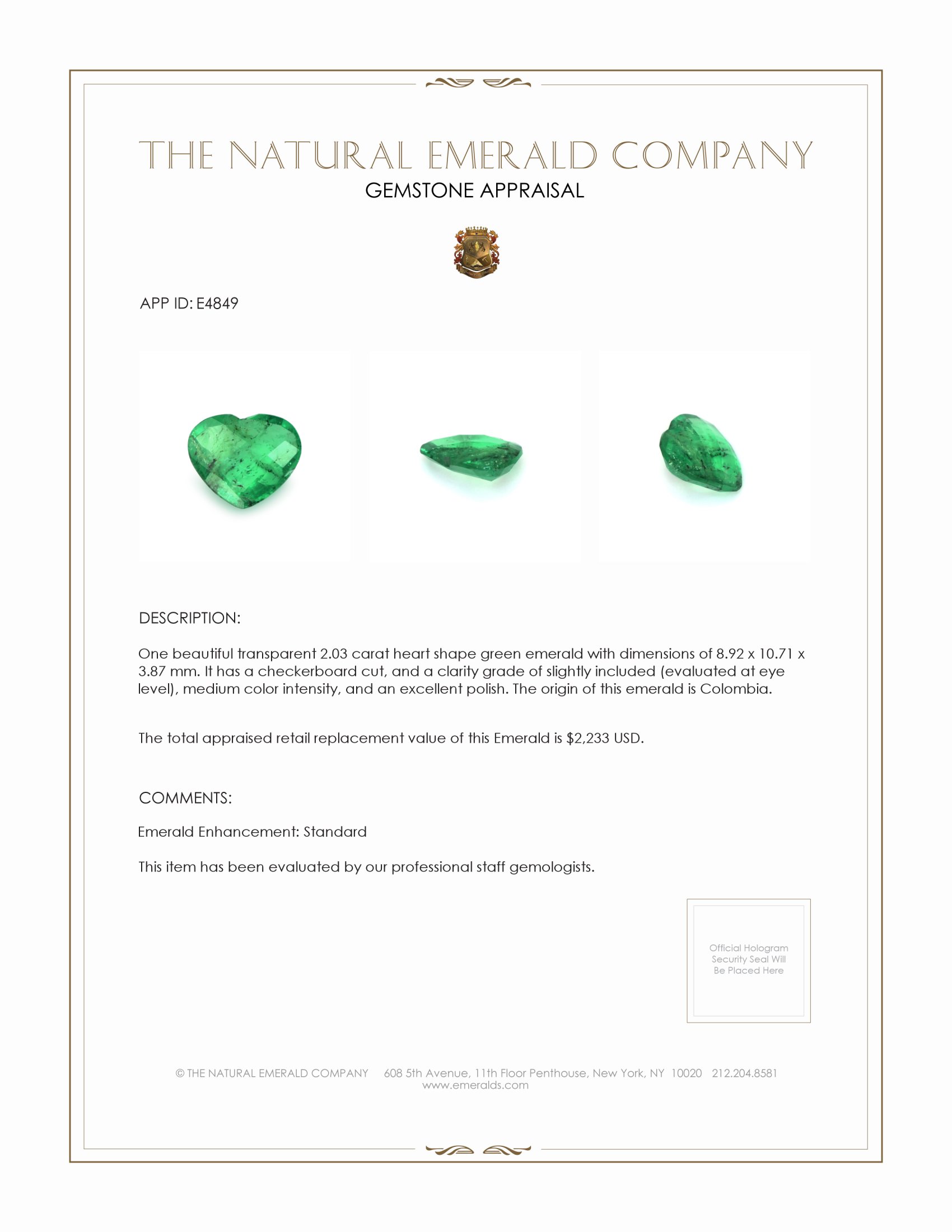 2.03 Ct. Emerald from Colombia