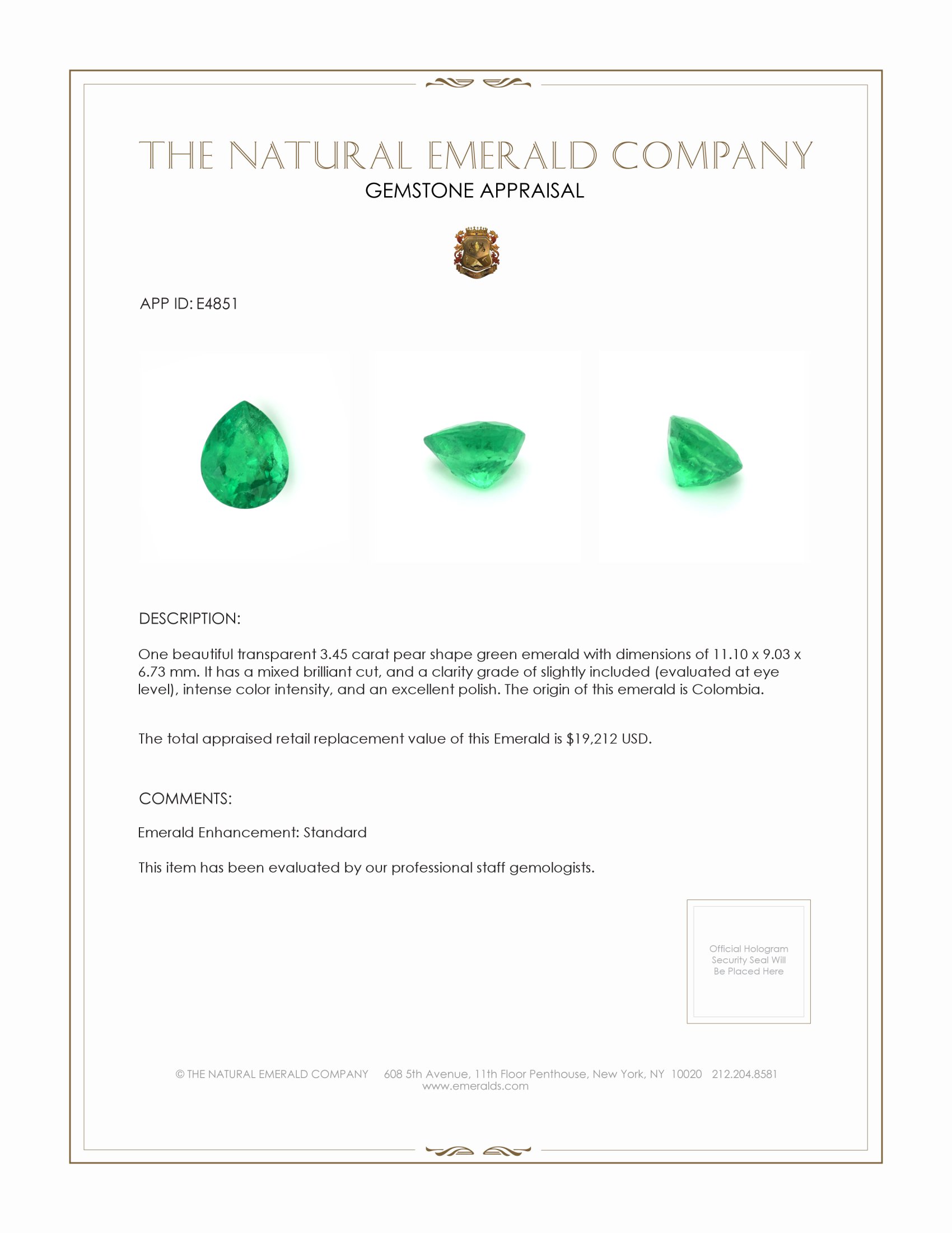3.45 Ct. Emerald from Colombia