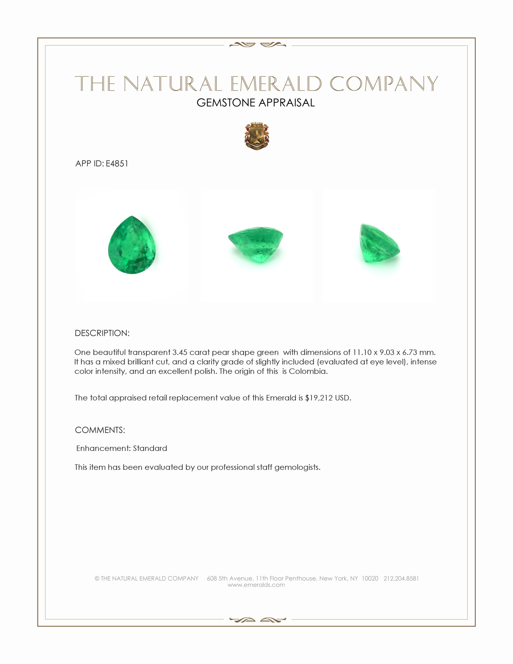 3.45 Ct. Emerald from Colombia