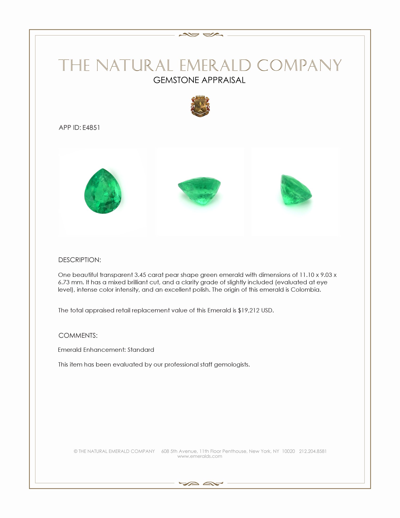 3.45 Ct. Emerald from Colombia