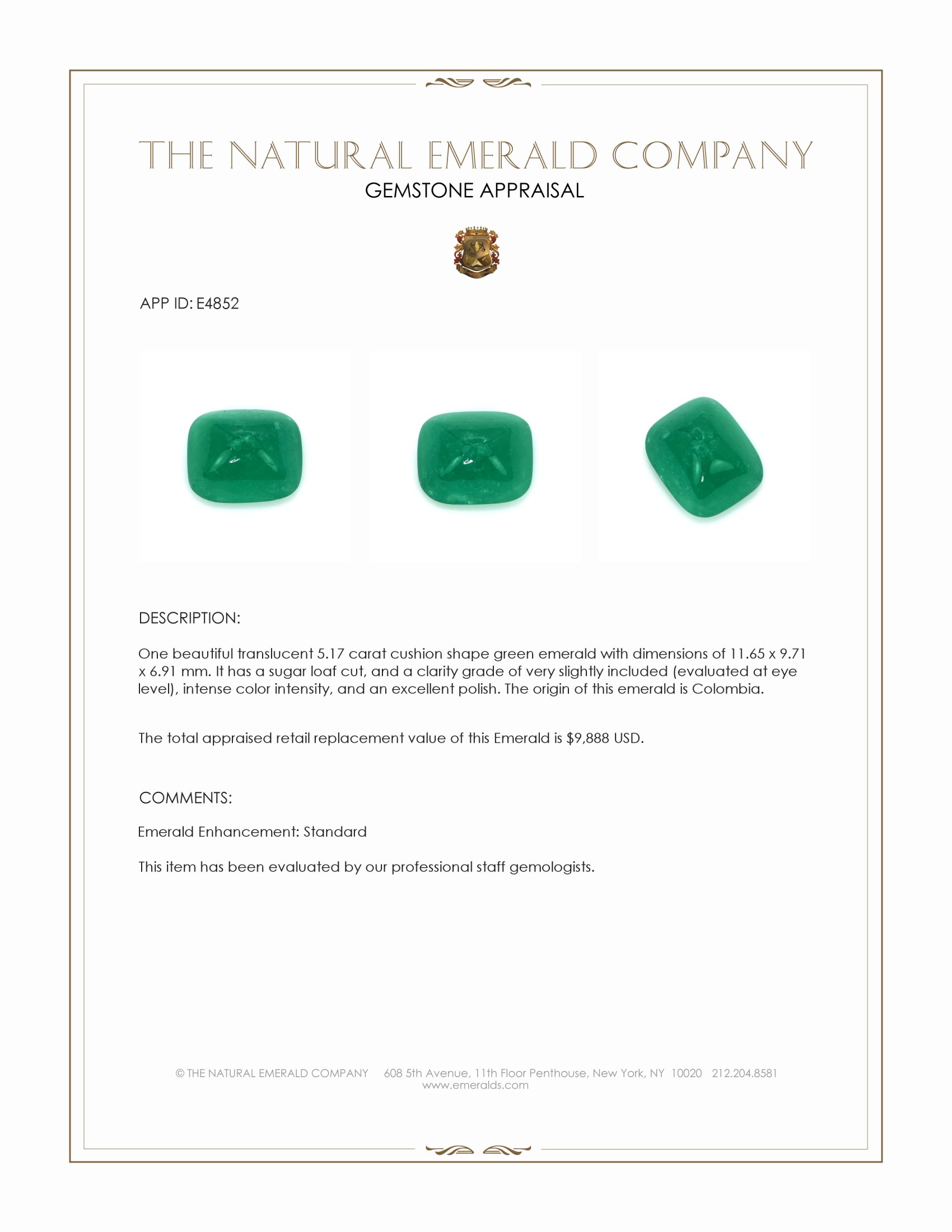 5.17 Ct. Cabochon Emerald from Colombia