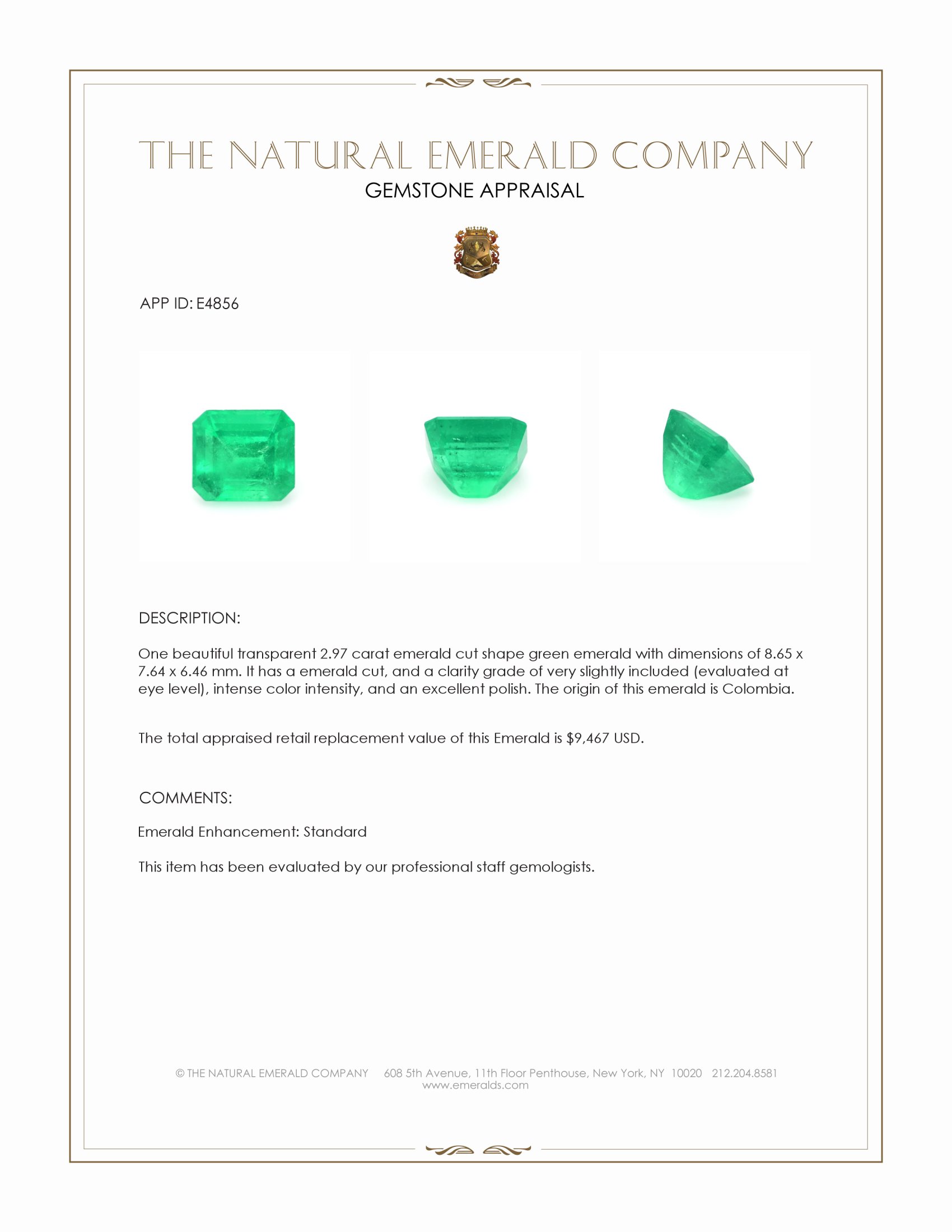 2.97 Ct. Emerald from Colombia