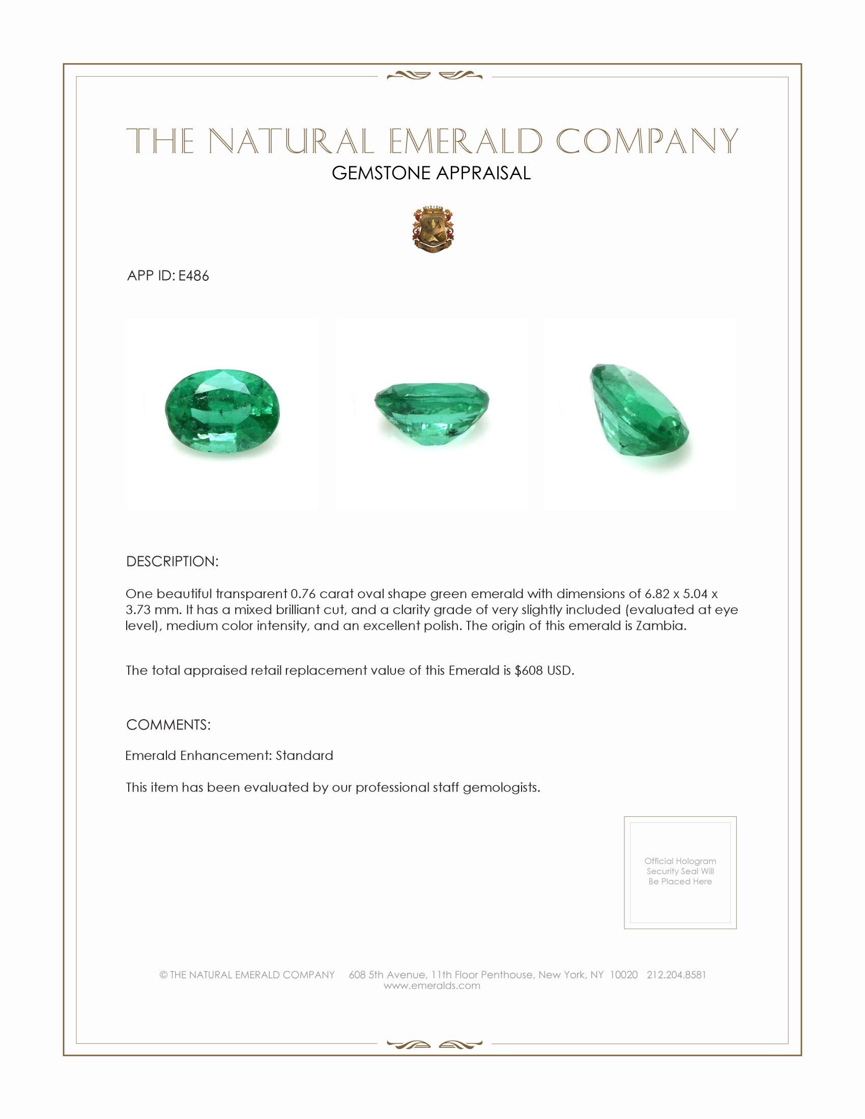 0.76 Ct. Emerald from Zambia