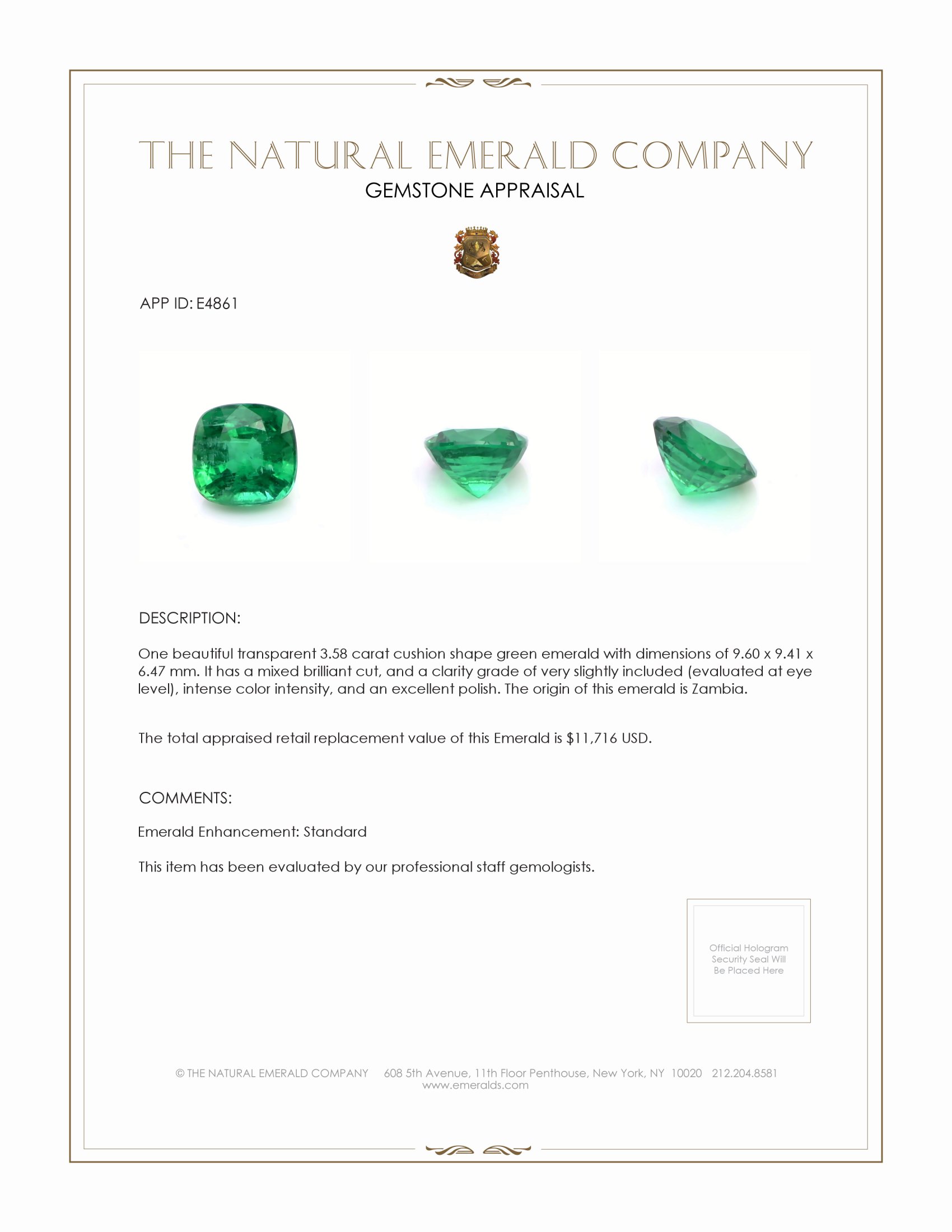 3.58 Ct. Emerald from Zambia