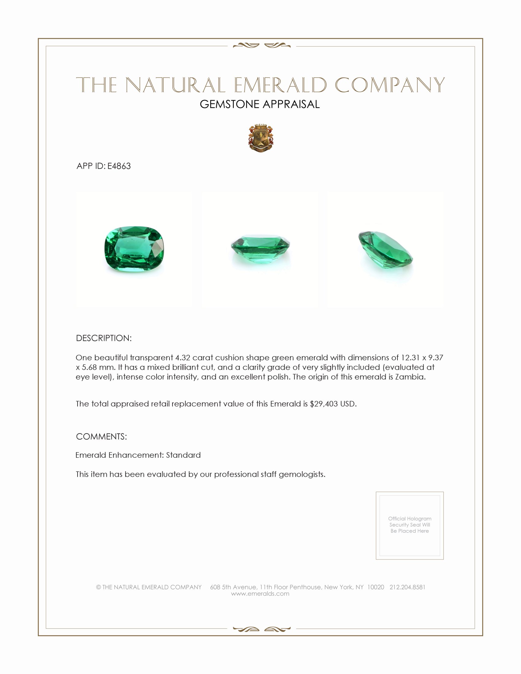 4.32 Ct. Emerald from Zambia