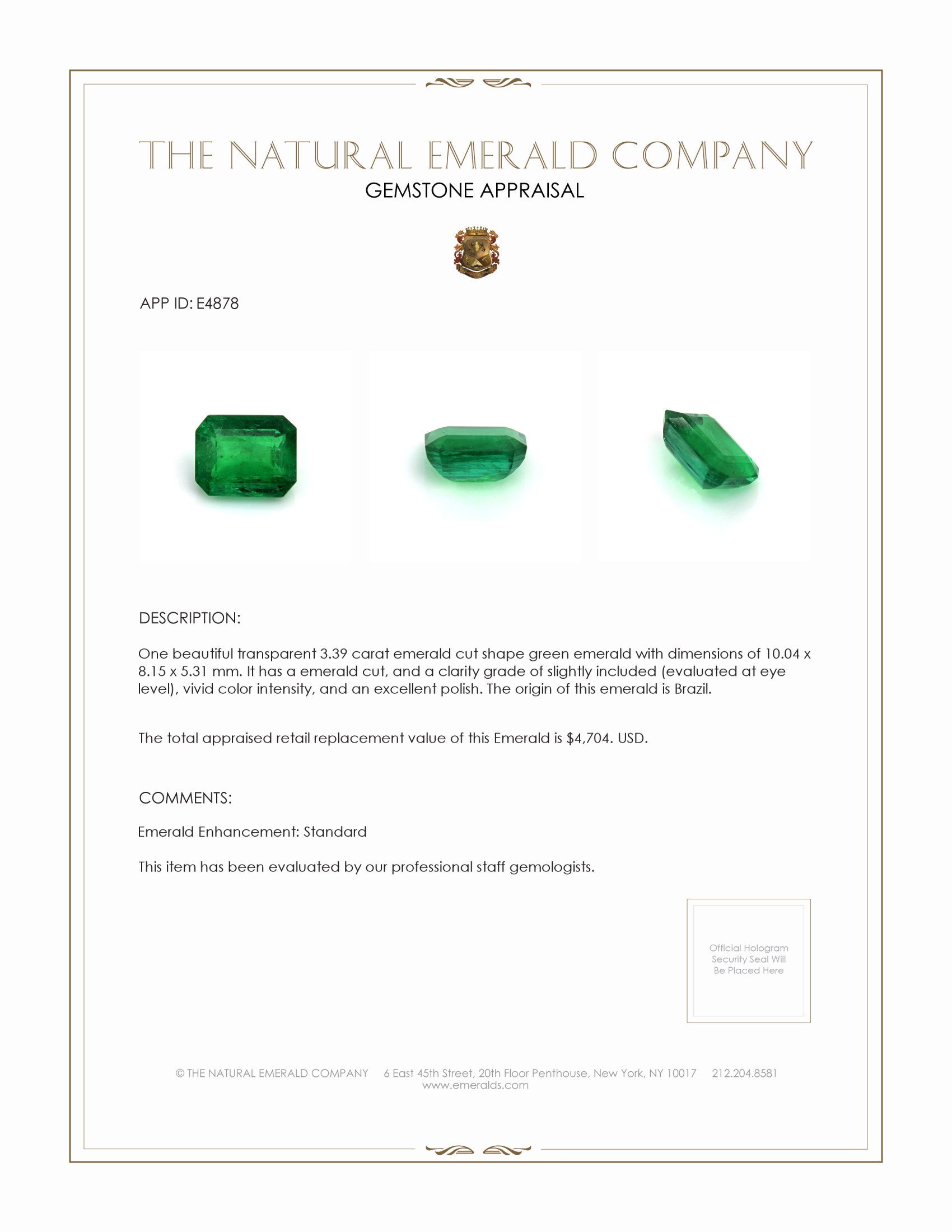 3.39 Ct. Emerald from Brazil