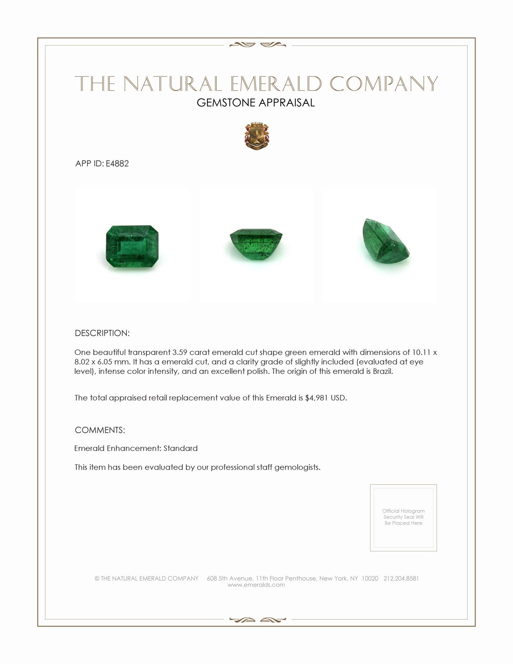 3.59 Ct. Emerald from Brazil