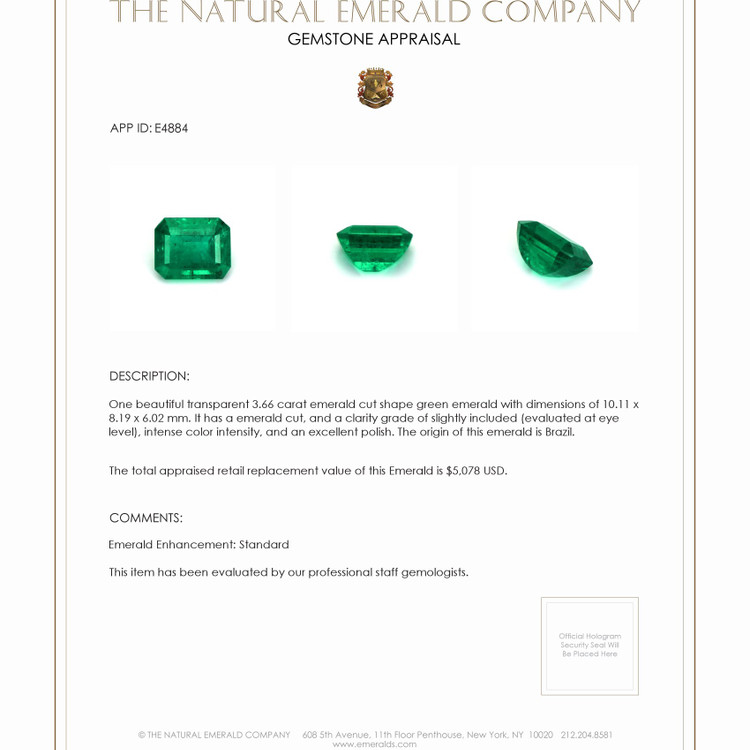 3.66 Ct. Emerald from Brazil