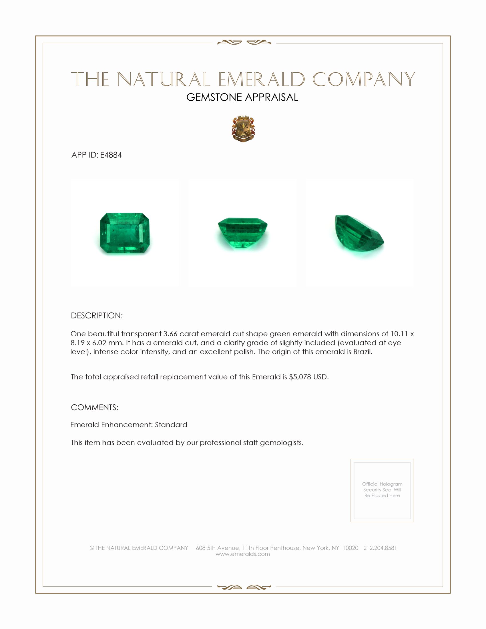 3.66 Ct. Emerald from Brazil