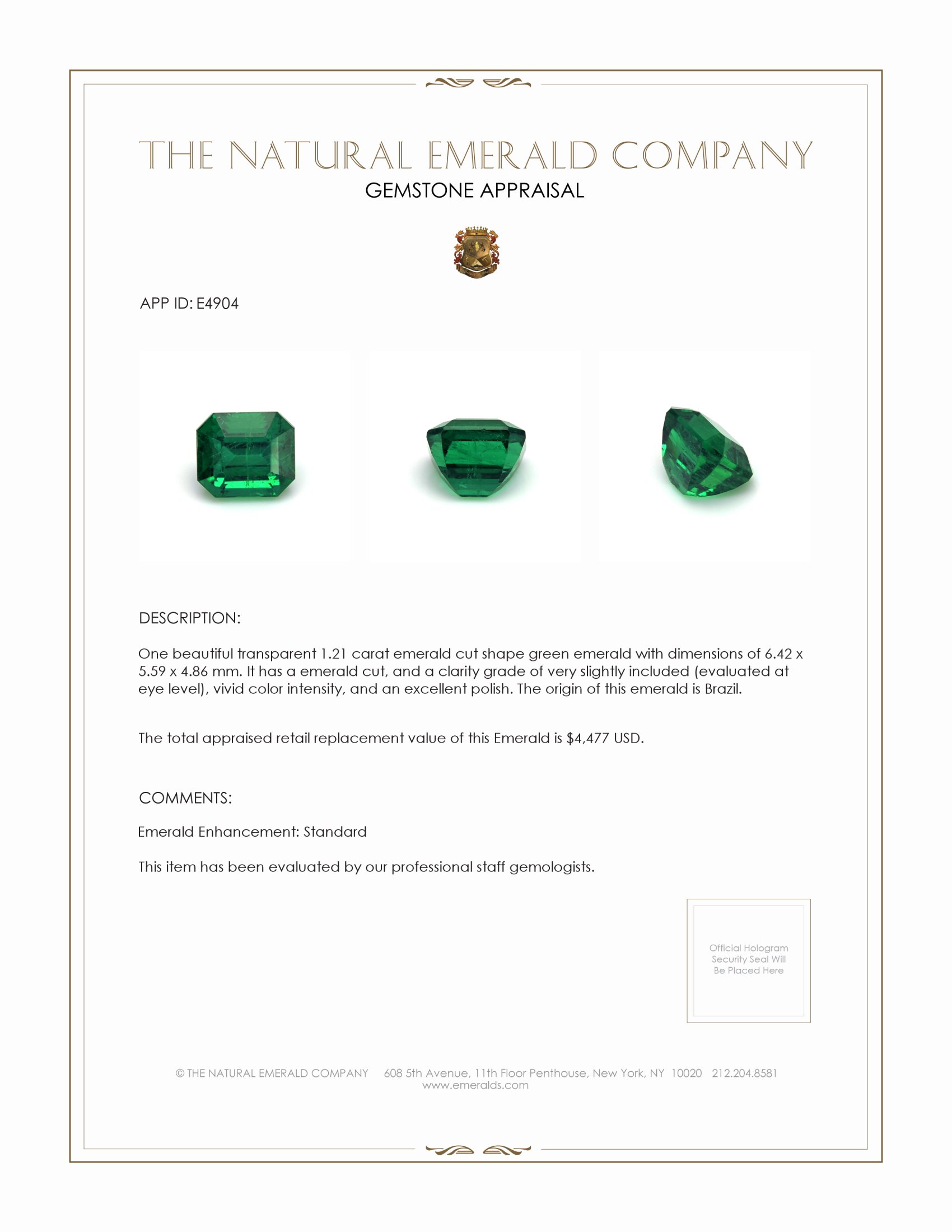 1.21 Ct. Emerald from Brazil