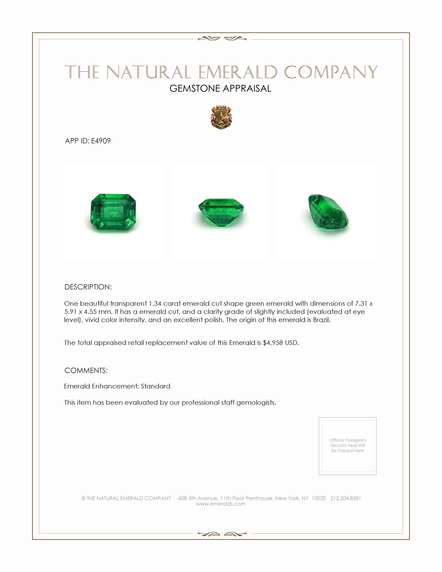 1.34 Ct. Emerald from Brazil
