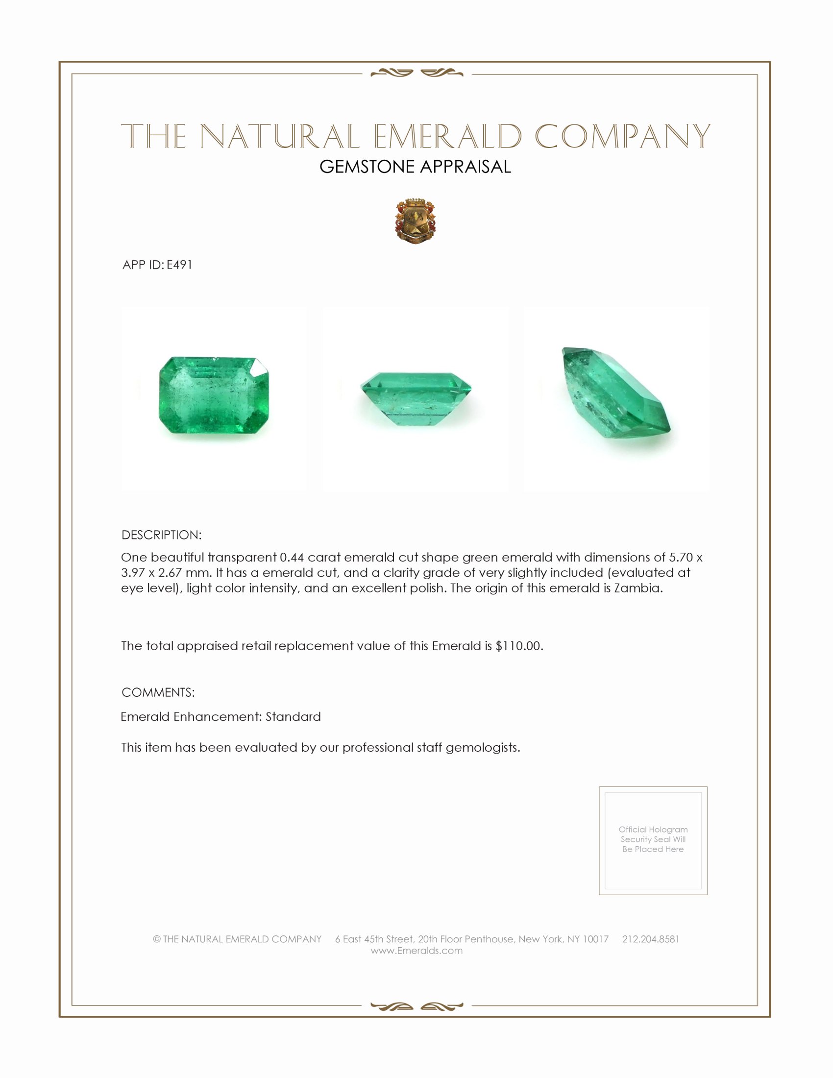 0.44 Ct. Emerald from Zambia