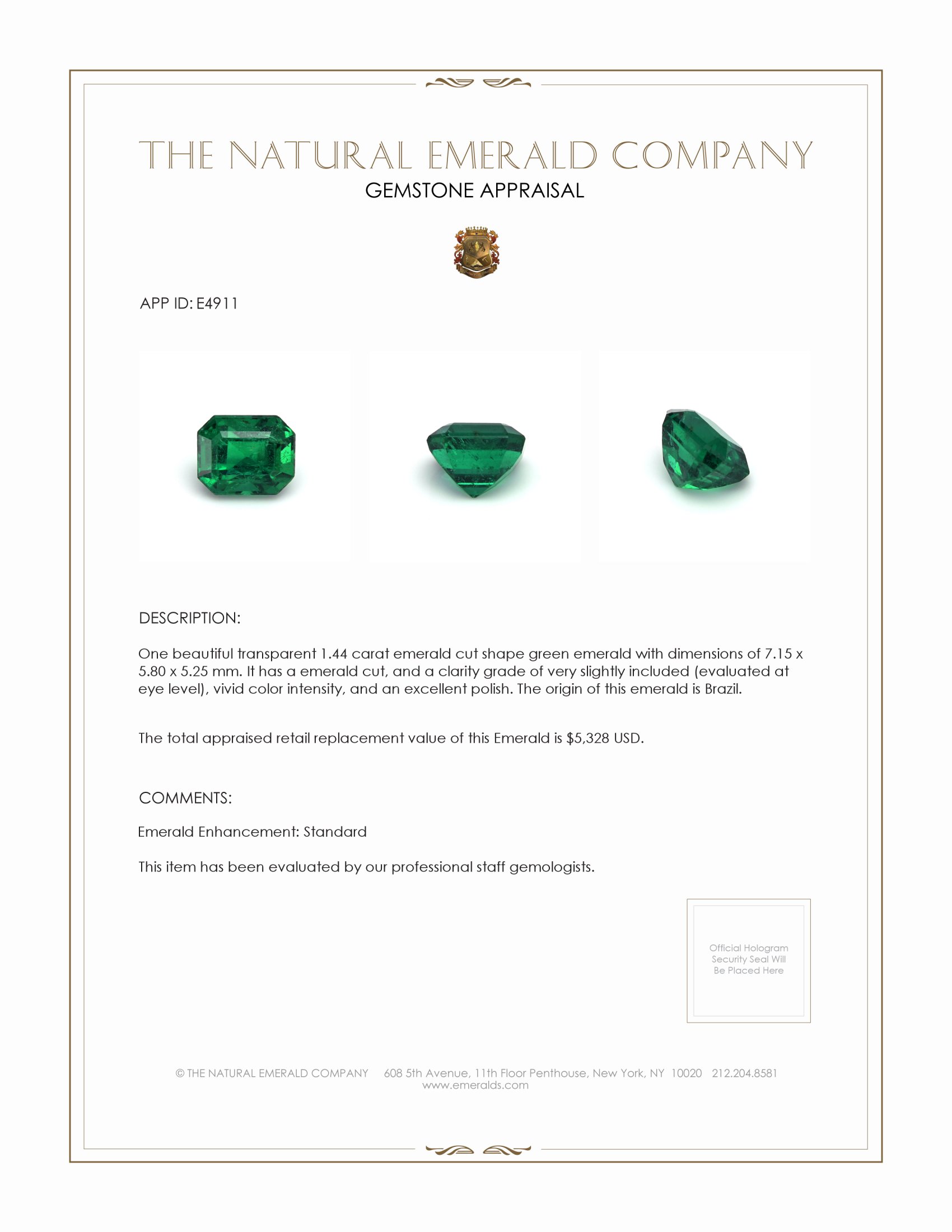 1.44 Ct. Emerald from Brazil