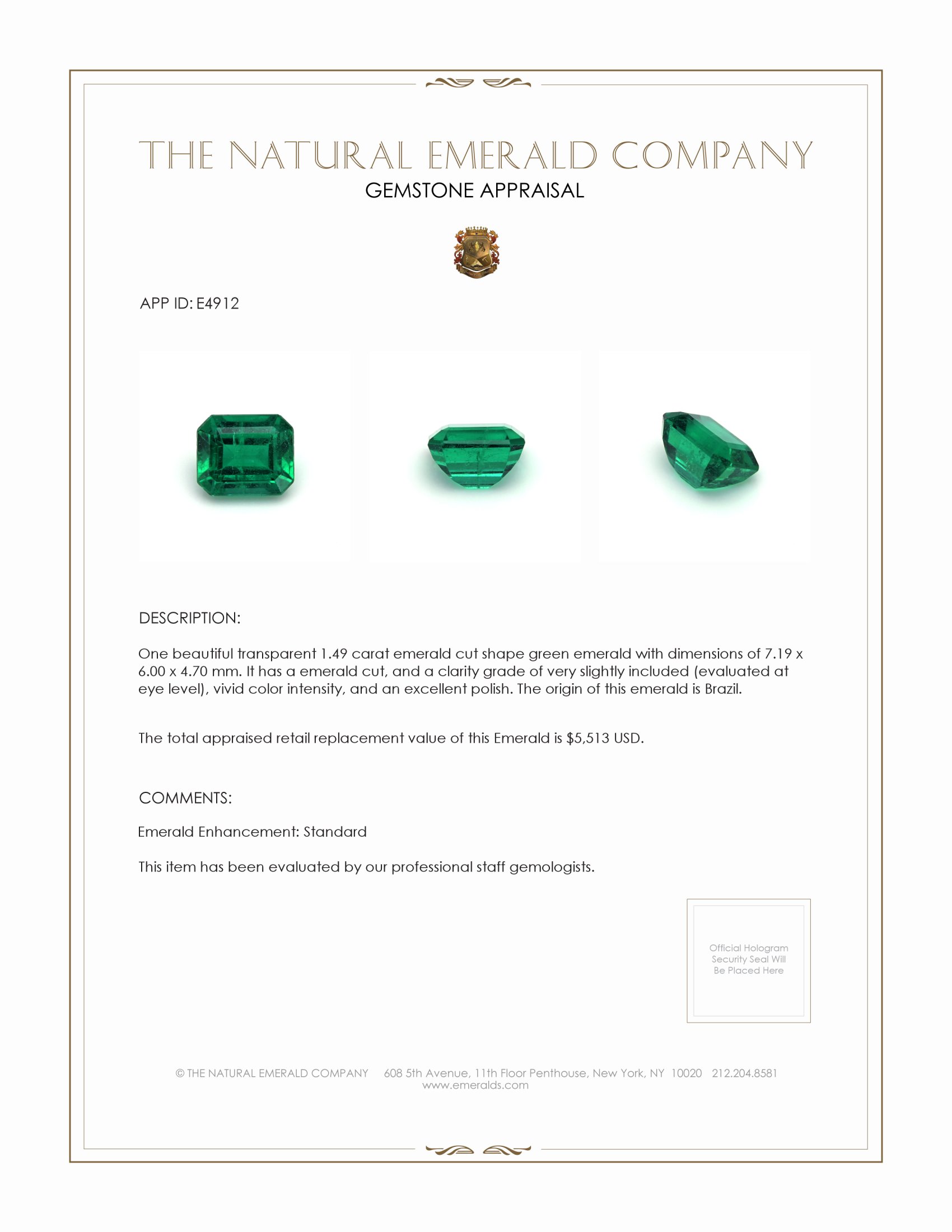 1.49 Ct. Emerald from Brazil