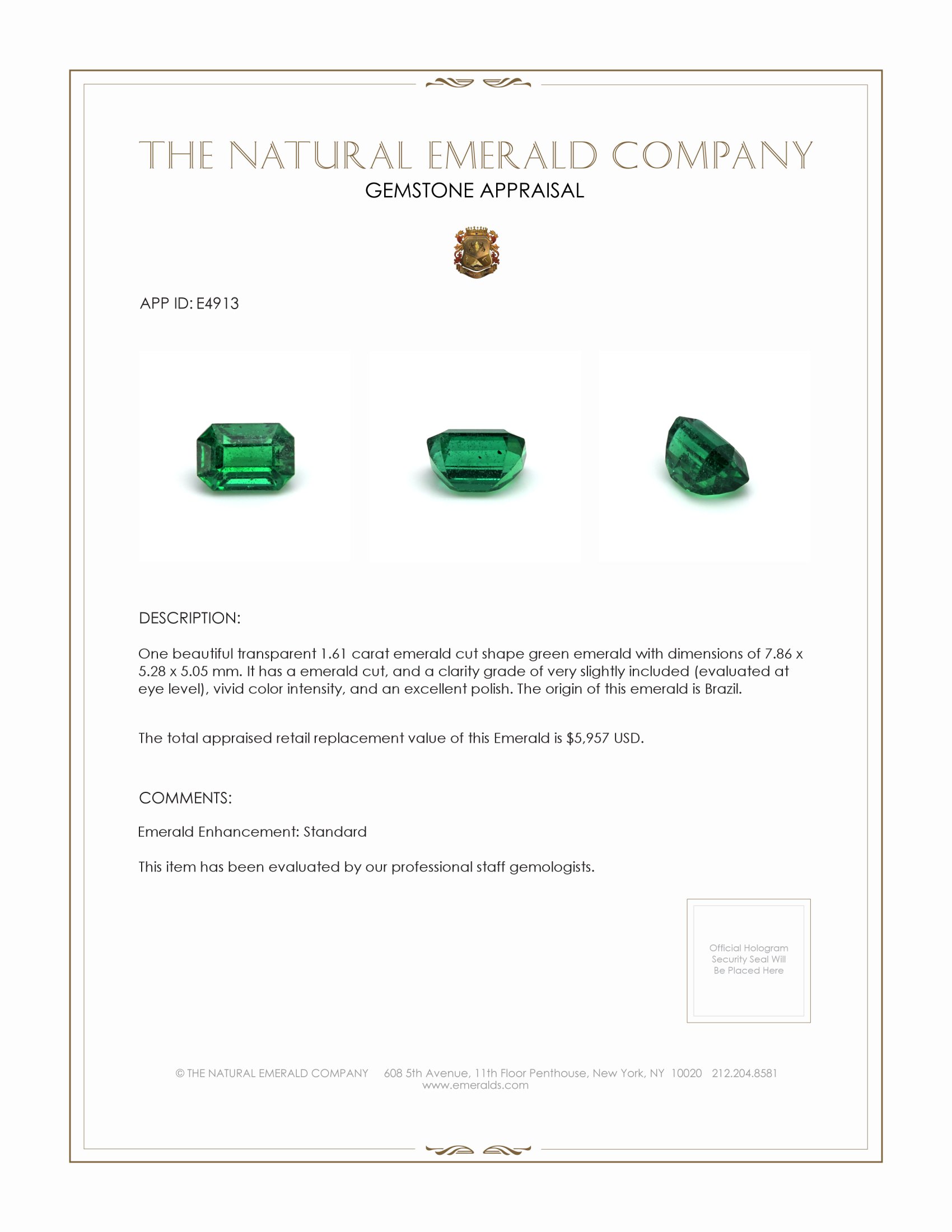 1.61 Ct. Emerald from Brazil