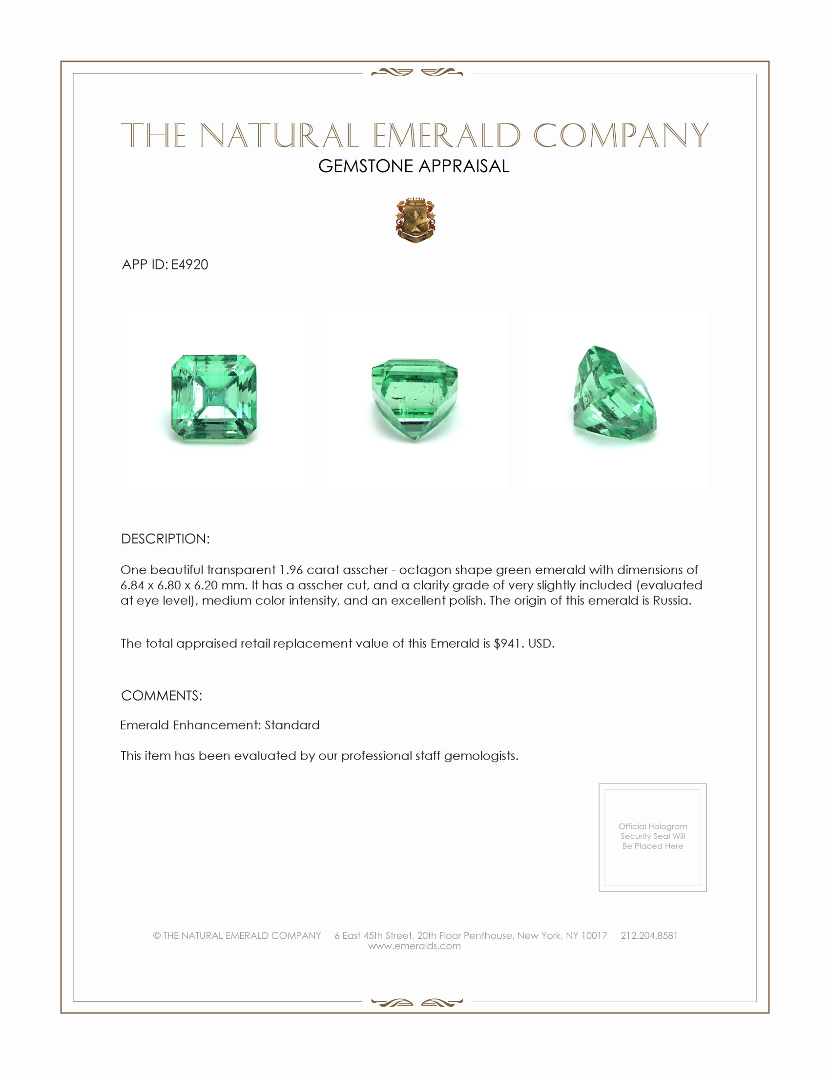 1.96 Ct. Emerald from Russia
