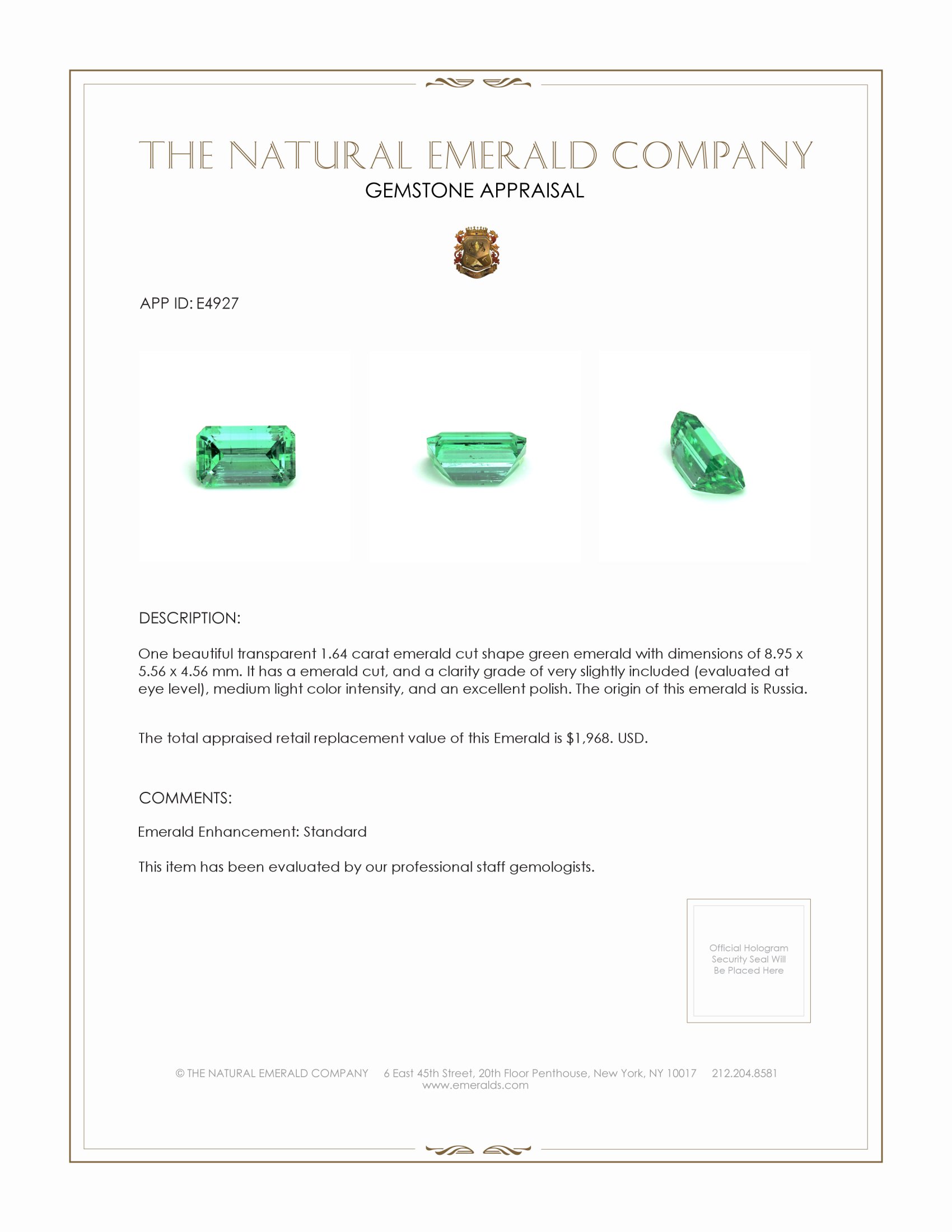 1.64 Ct. Emerald from Russia