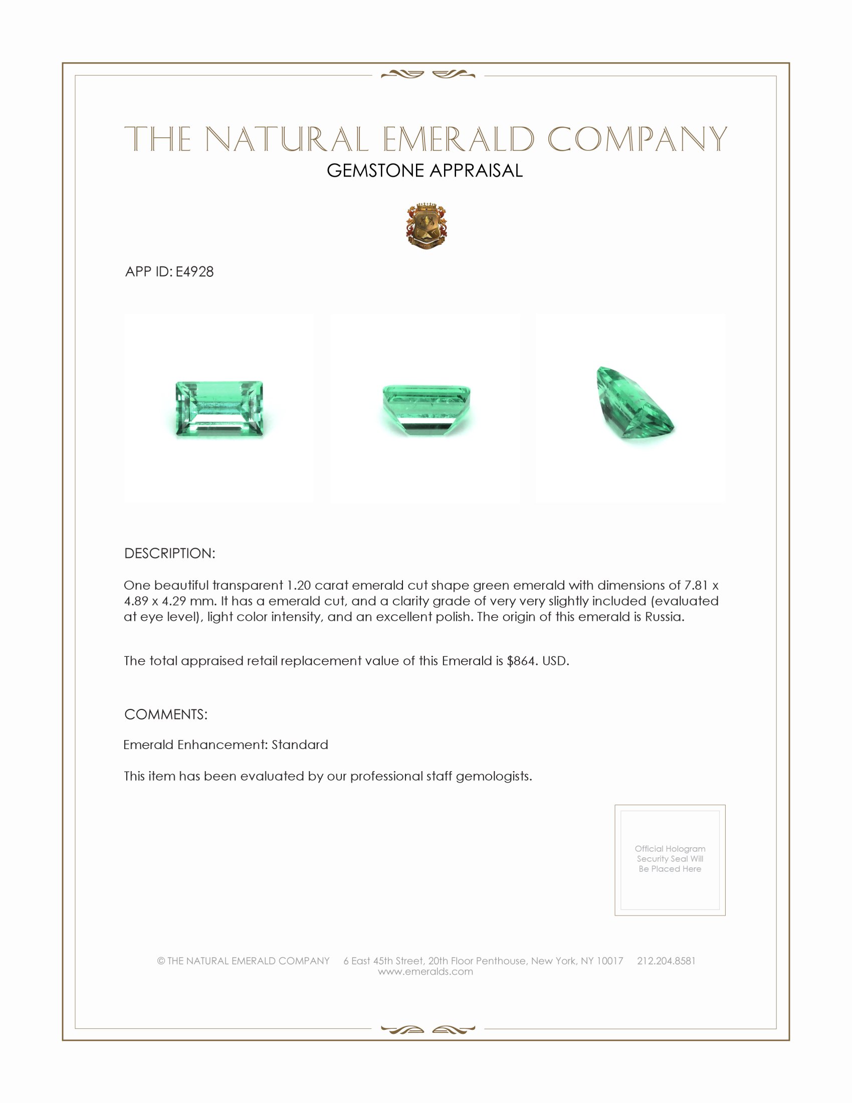 1.20 Ct. Emerald from Russia