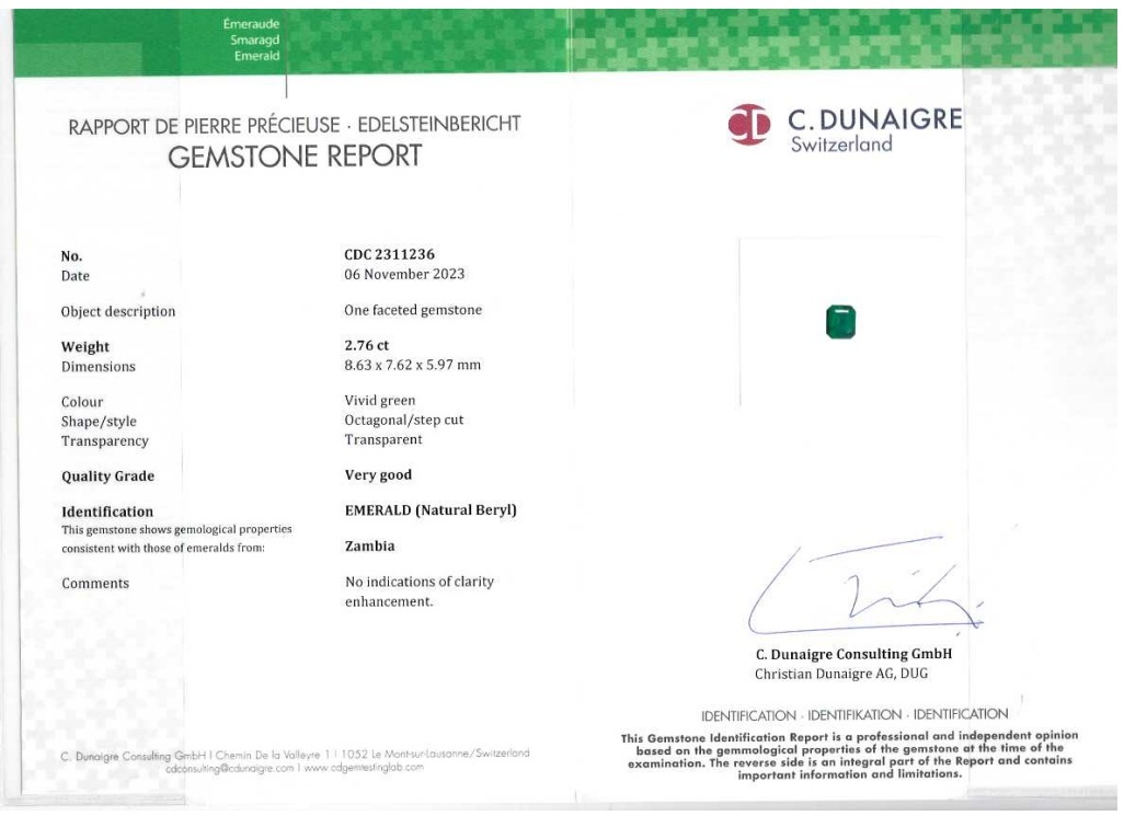2.76 Ct. Emerald from Zambia