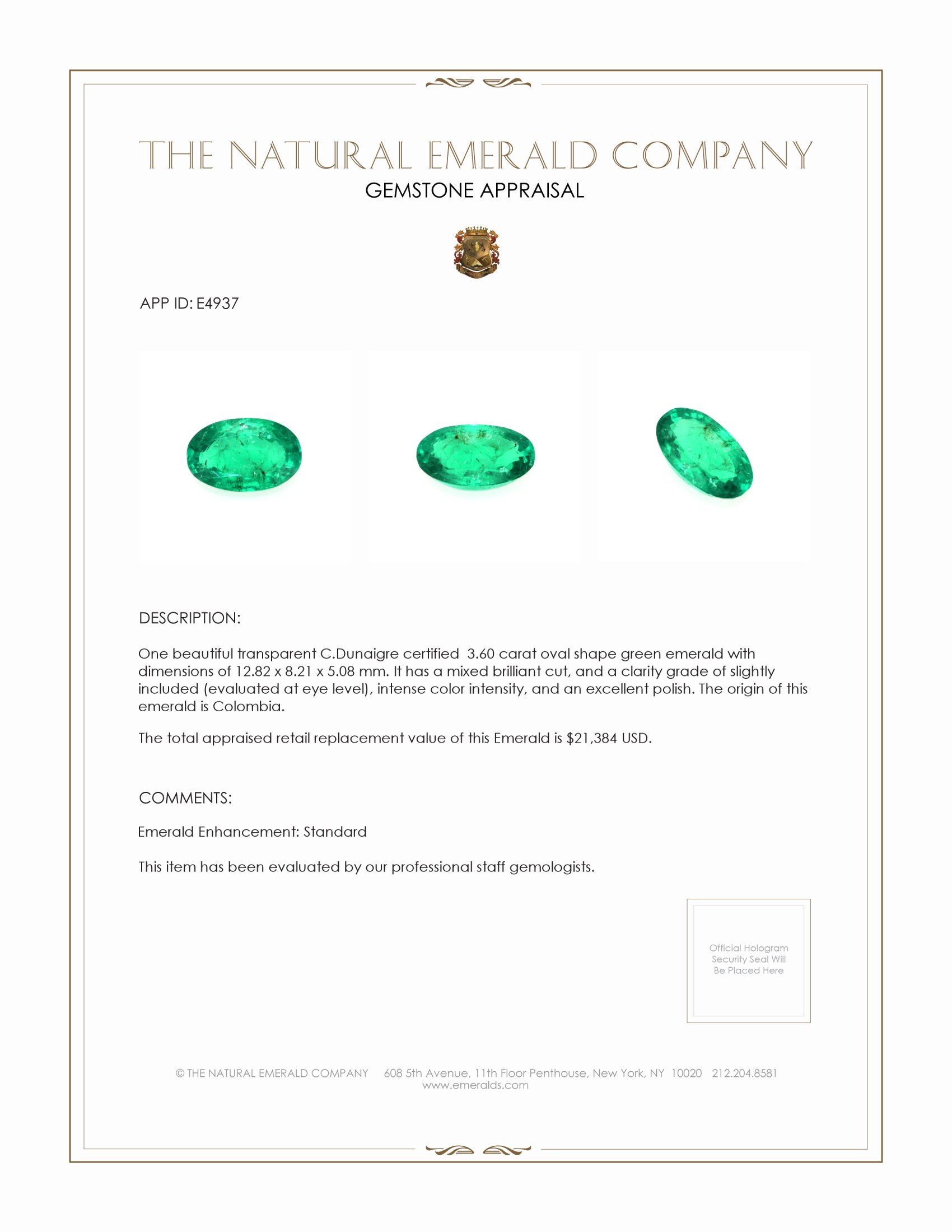 3.60 Ct. Emerald from Colombia