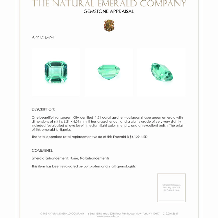 1.24 Ct. Emerald from Nigeria