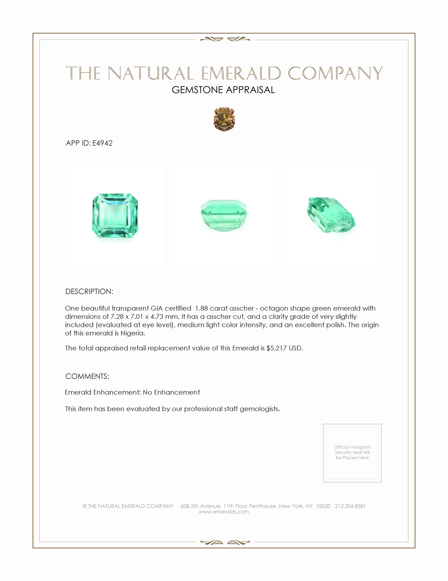 1.88 Ct. Emerald from Nigeria