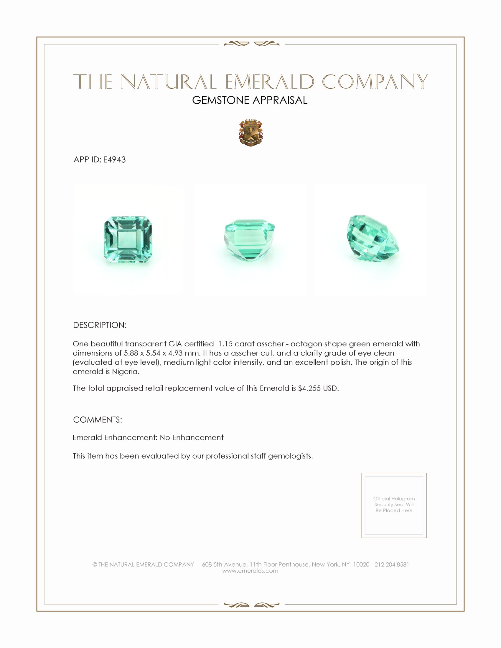 1.15 Ct. Emerald from Nigeria