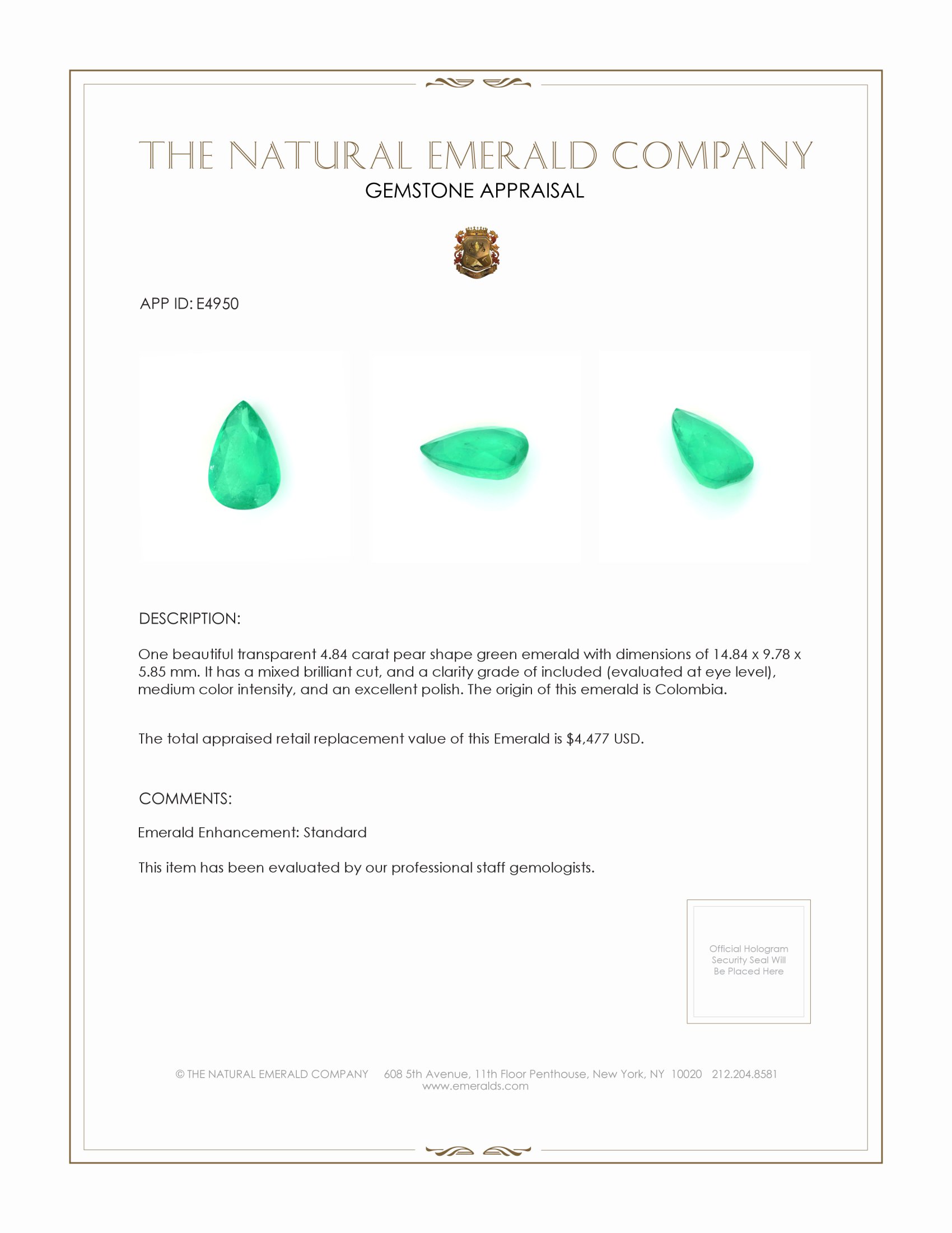 4.84 Ct. Emerald from Colombia