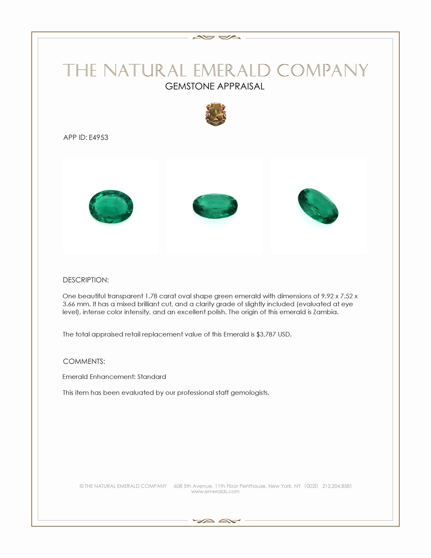 1.78 Ct. Emerald from Zambia