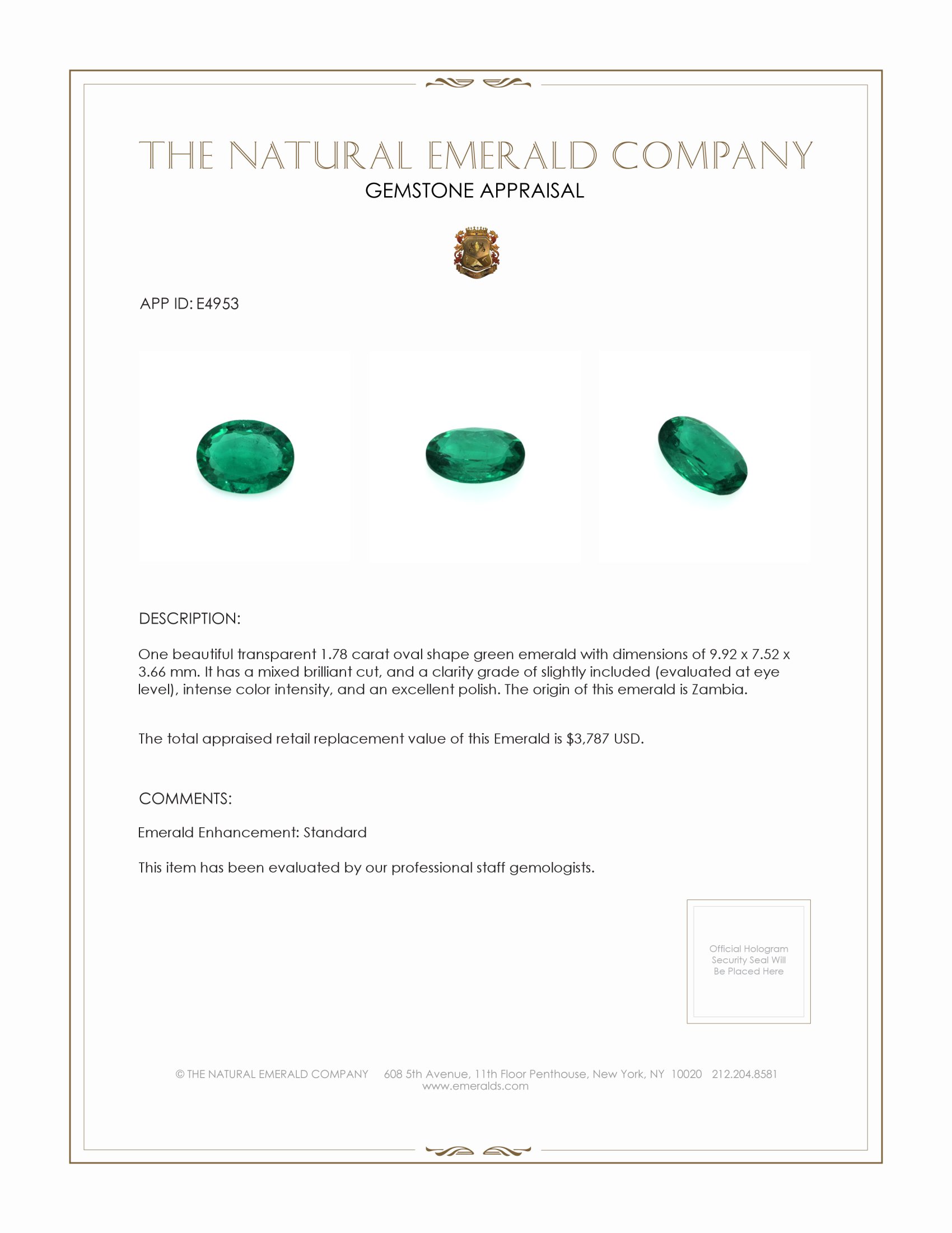 1.78 Ct. Emerald from Zambia