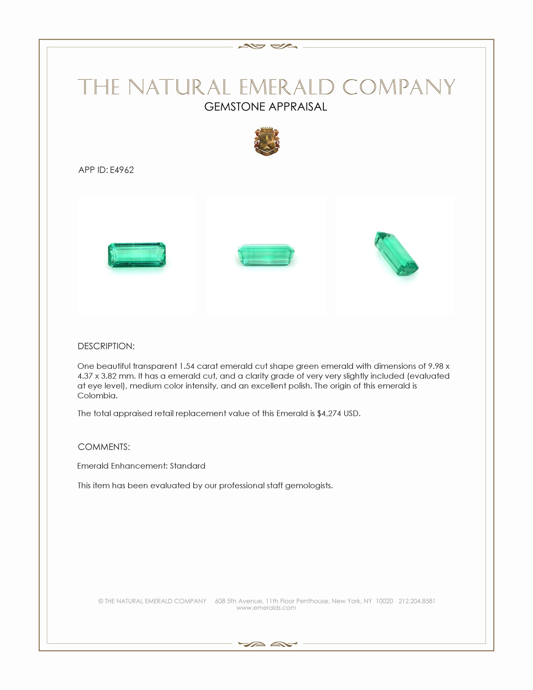 1.54 Ct. Emerald from Colombia