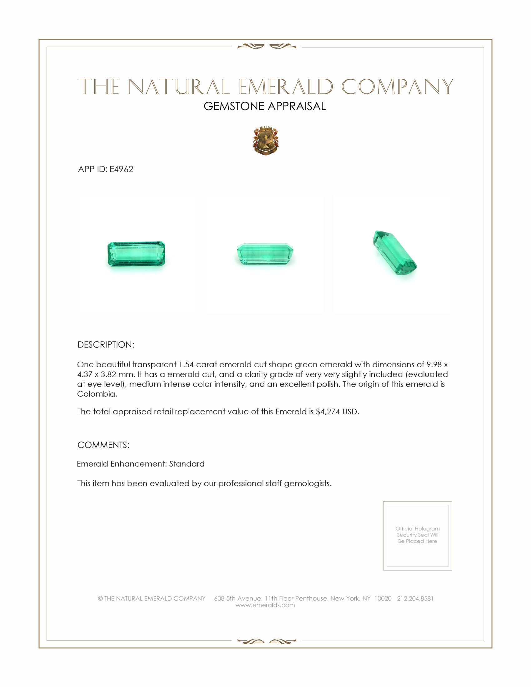 1.54 Ct. Emerald from Colombia