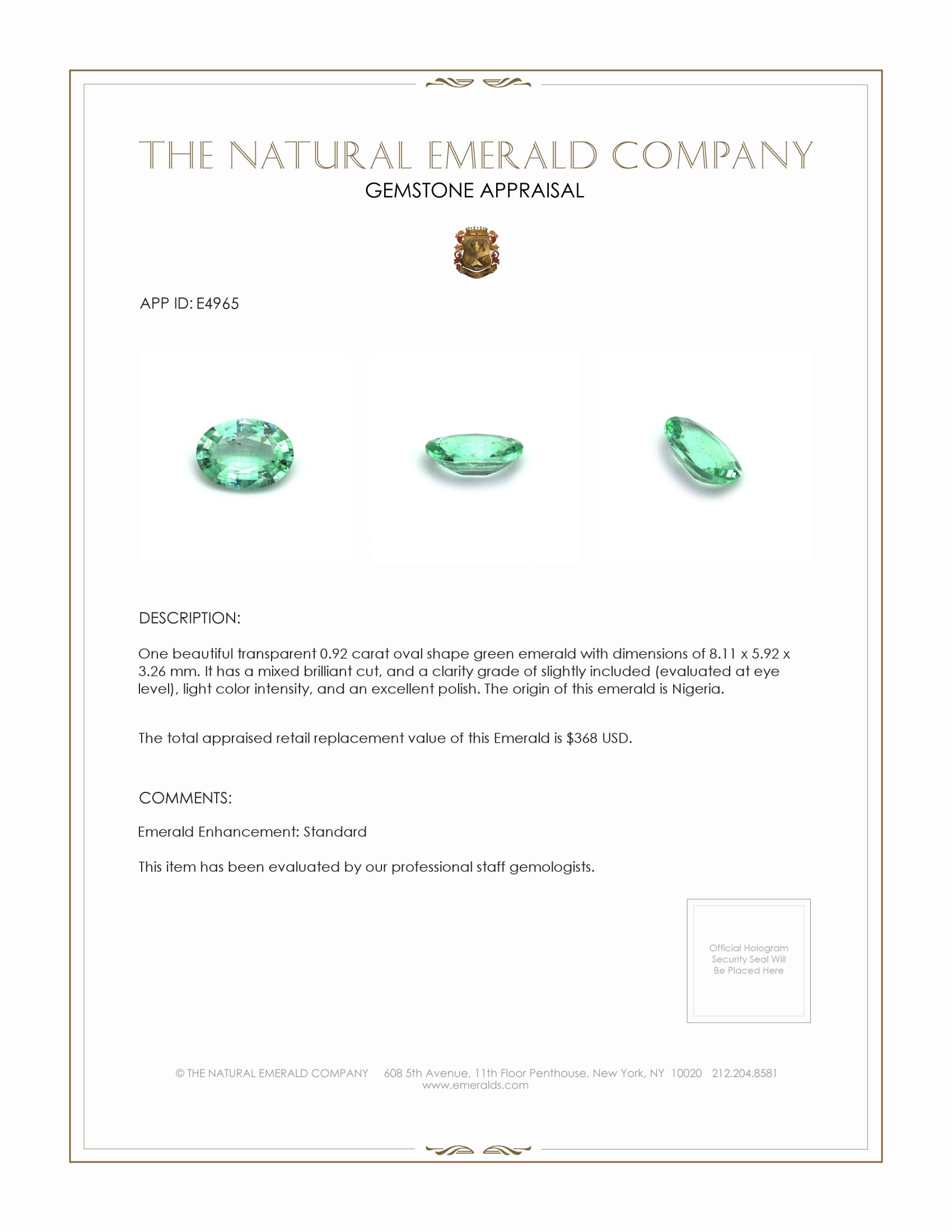 0.92 Ct. Emerald from Nigeria