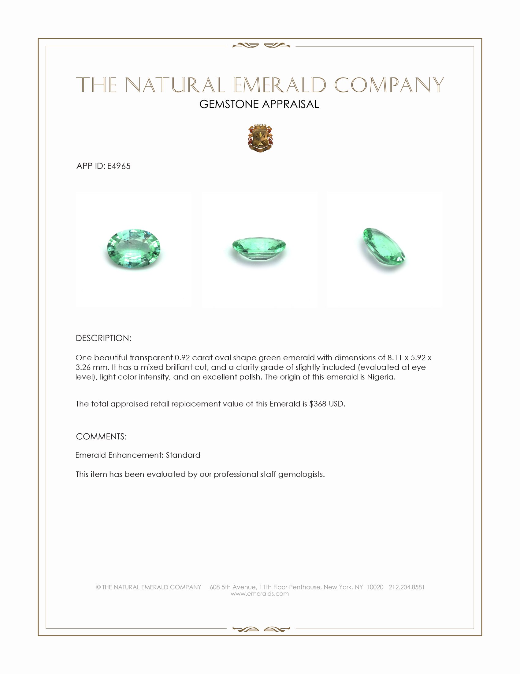 0.92 Ct. Emerald from Nigeria