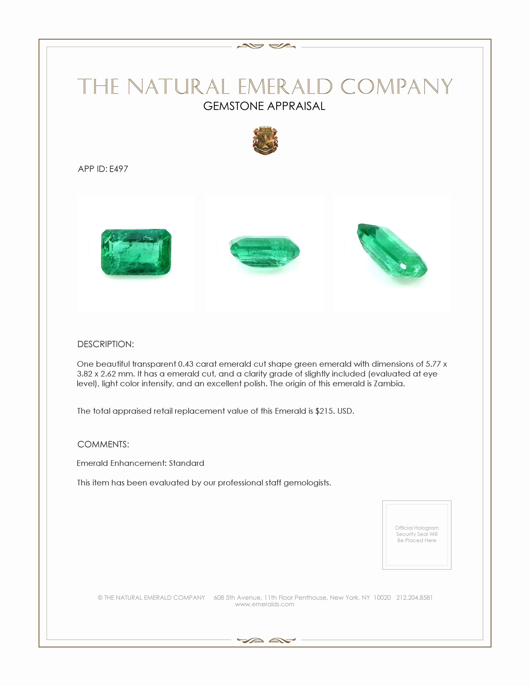 0.43 Ct. Emerald from Zambia