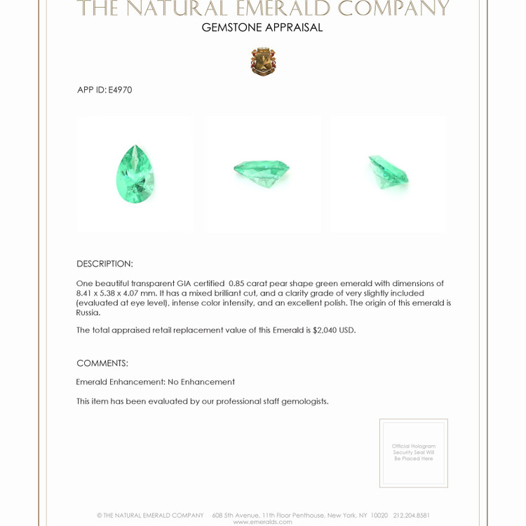 0.85 Ct. Emerald from Russia