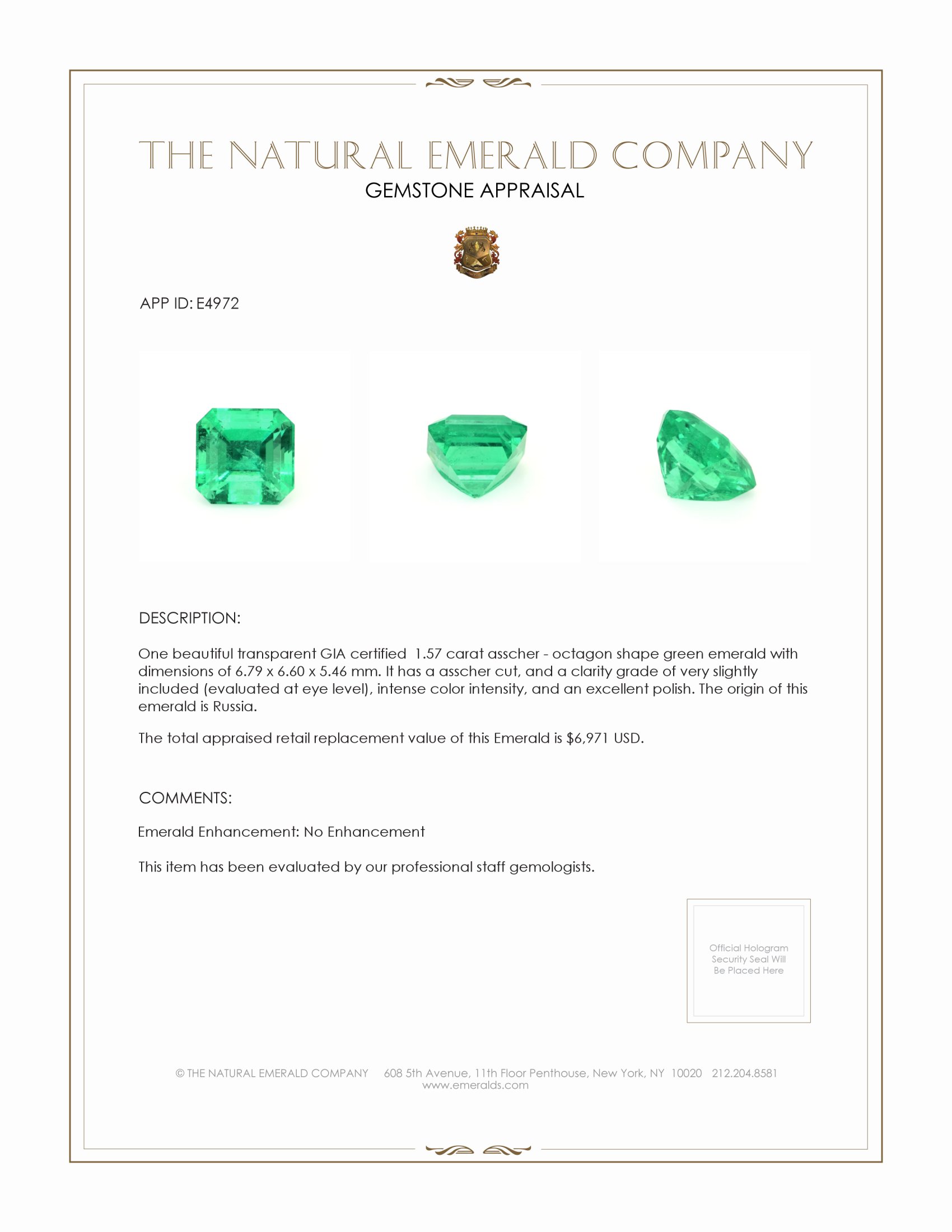 1.57 Ct. Emerald from Russia