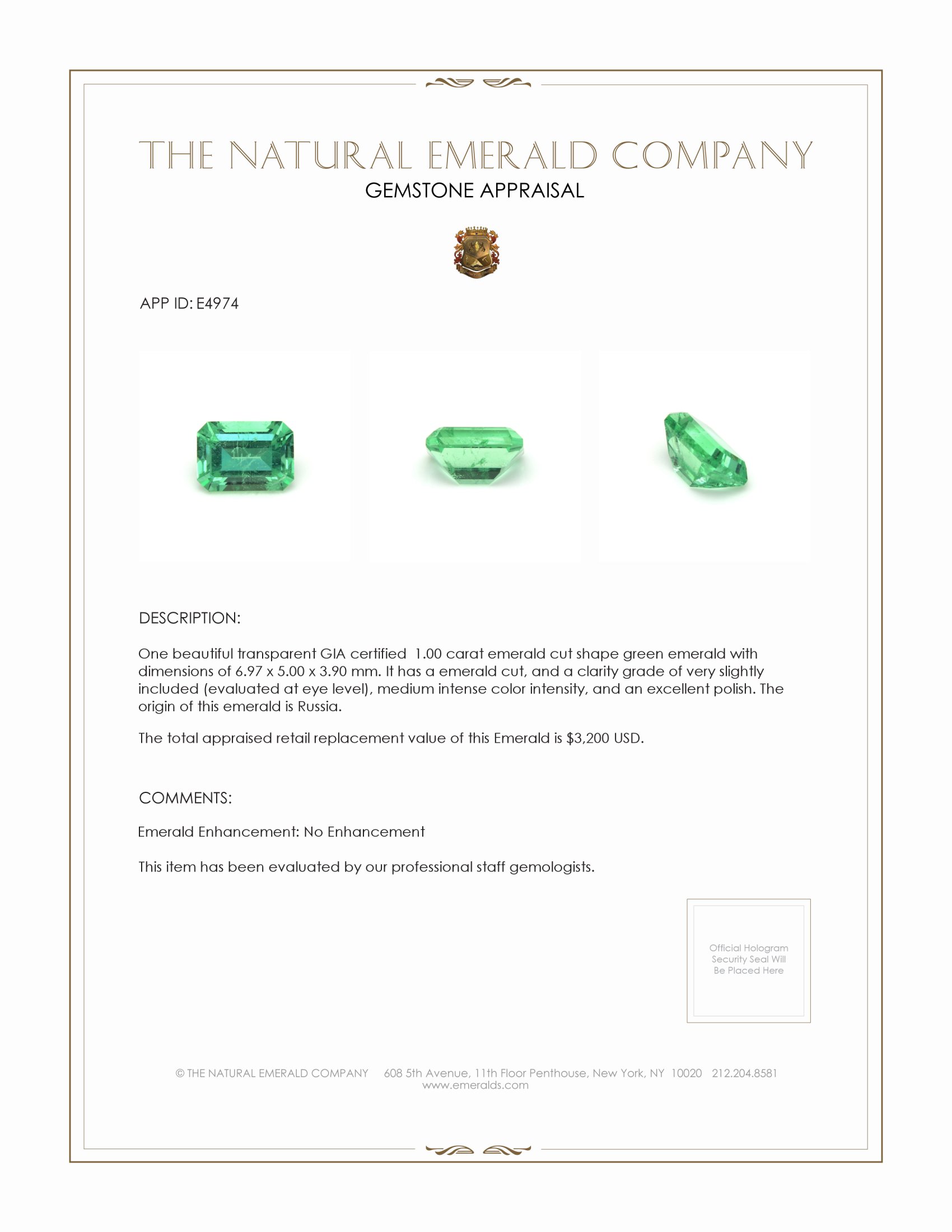 1.00 Ct. Emerald from Russia