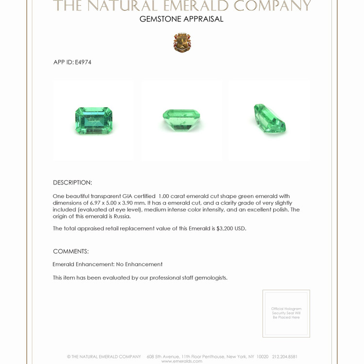 1.00 Ct. Emerald from Russia