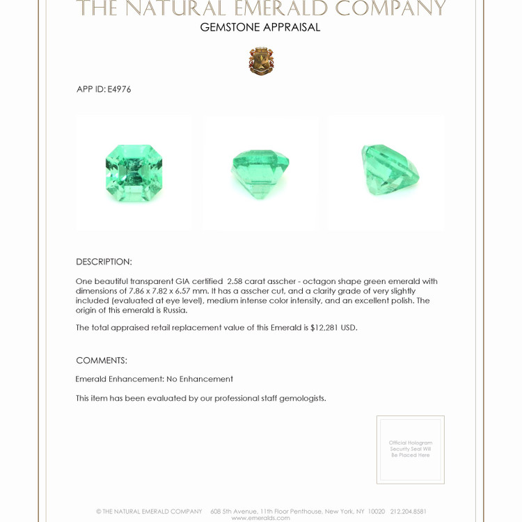 2.58 Ct. Emerald from Russia