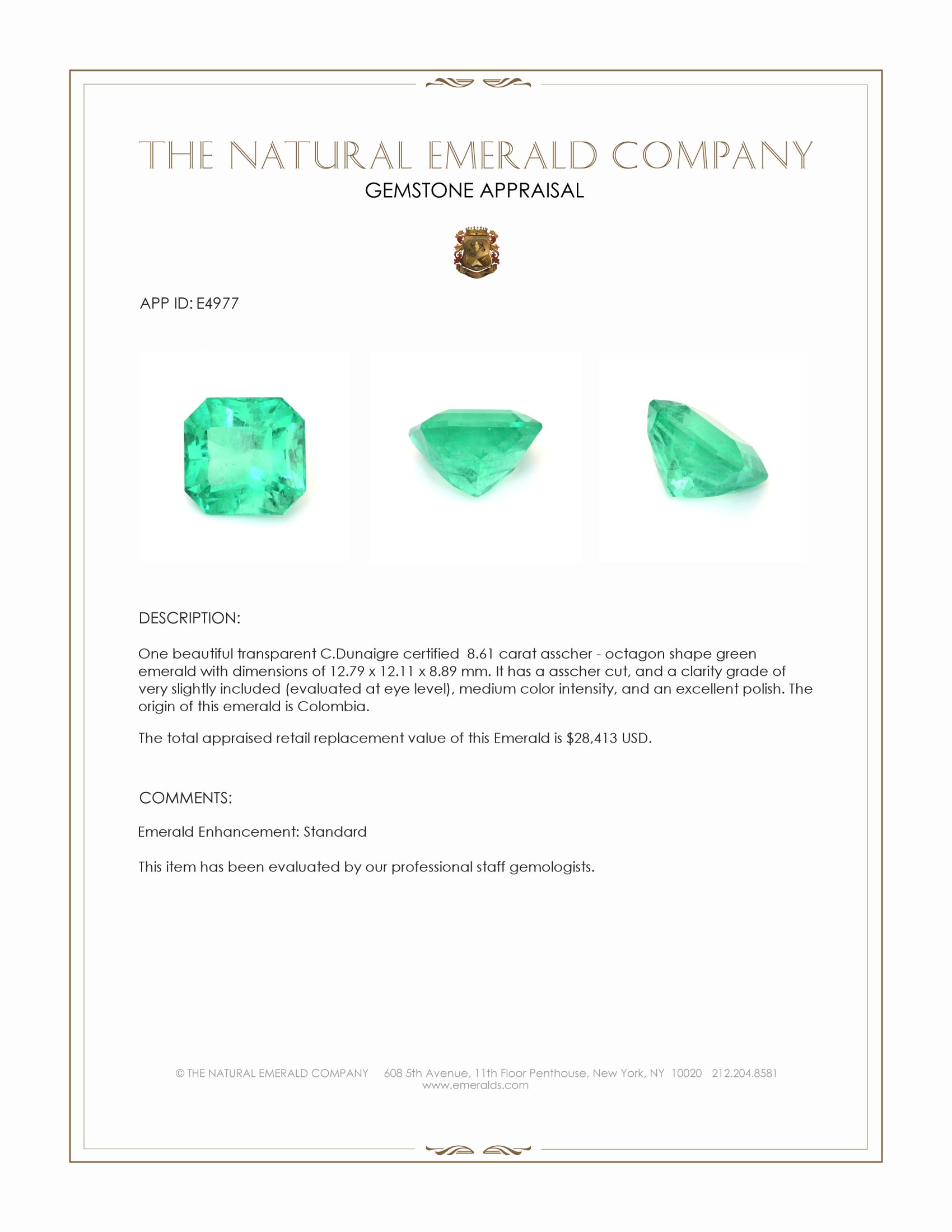 8.61 Ct. Emerald from Colombia