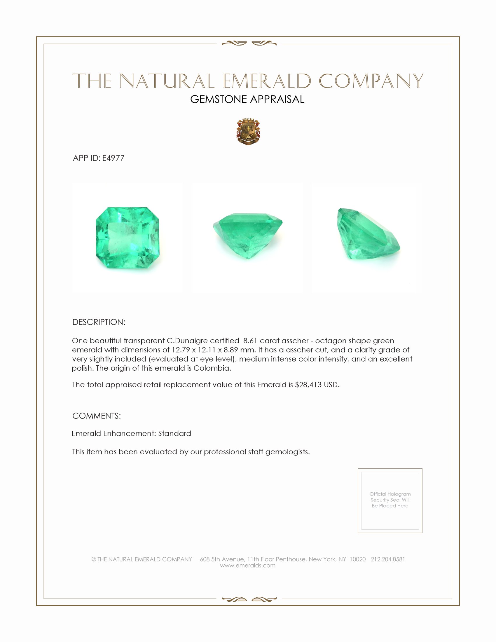 8.61 Ct. Emerald from Colombia